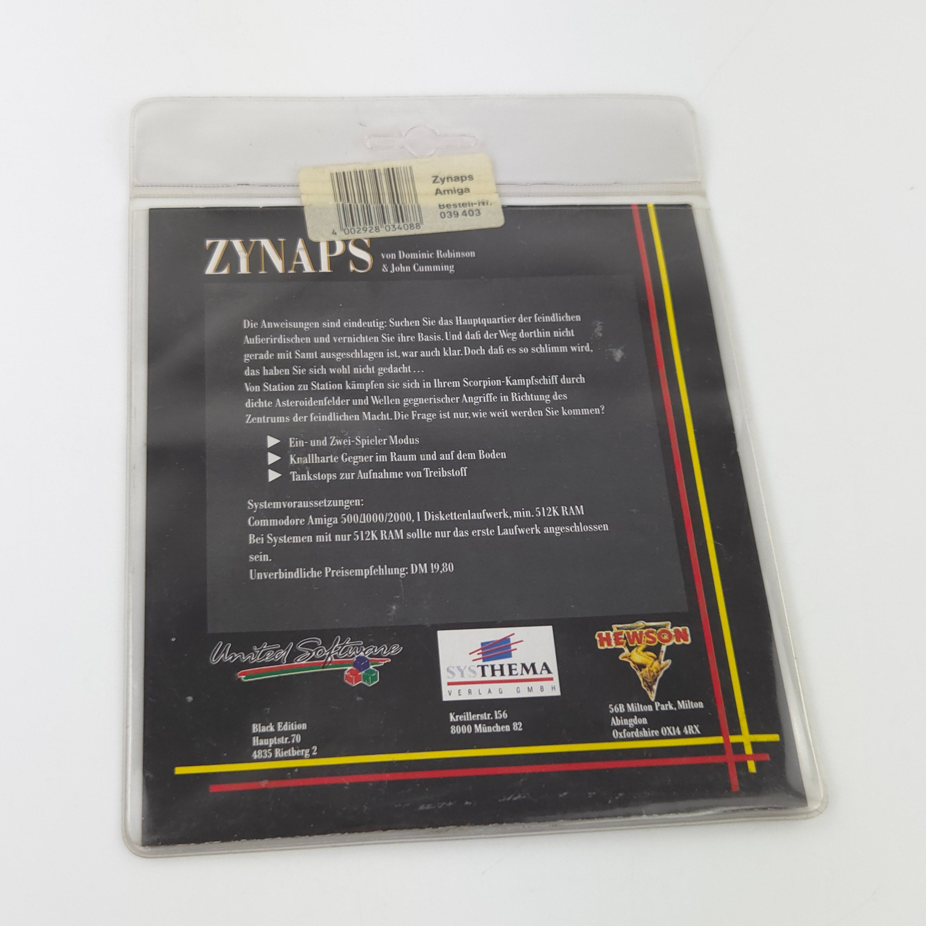 Amiga Spiel Zynaps Black Edition Blister OVP DISK PAL