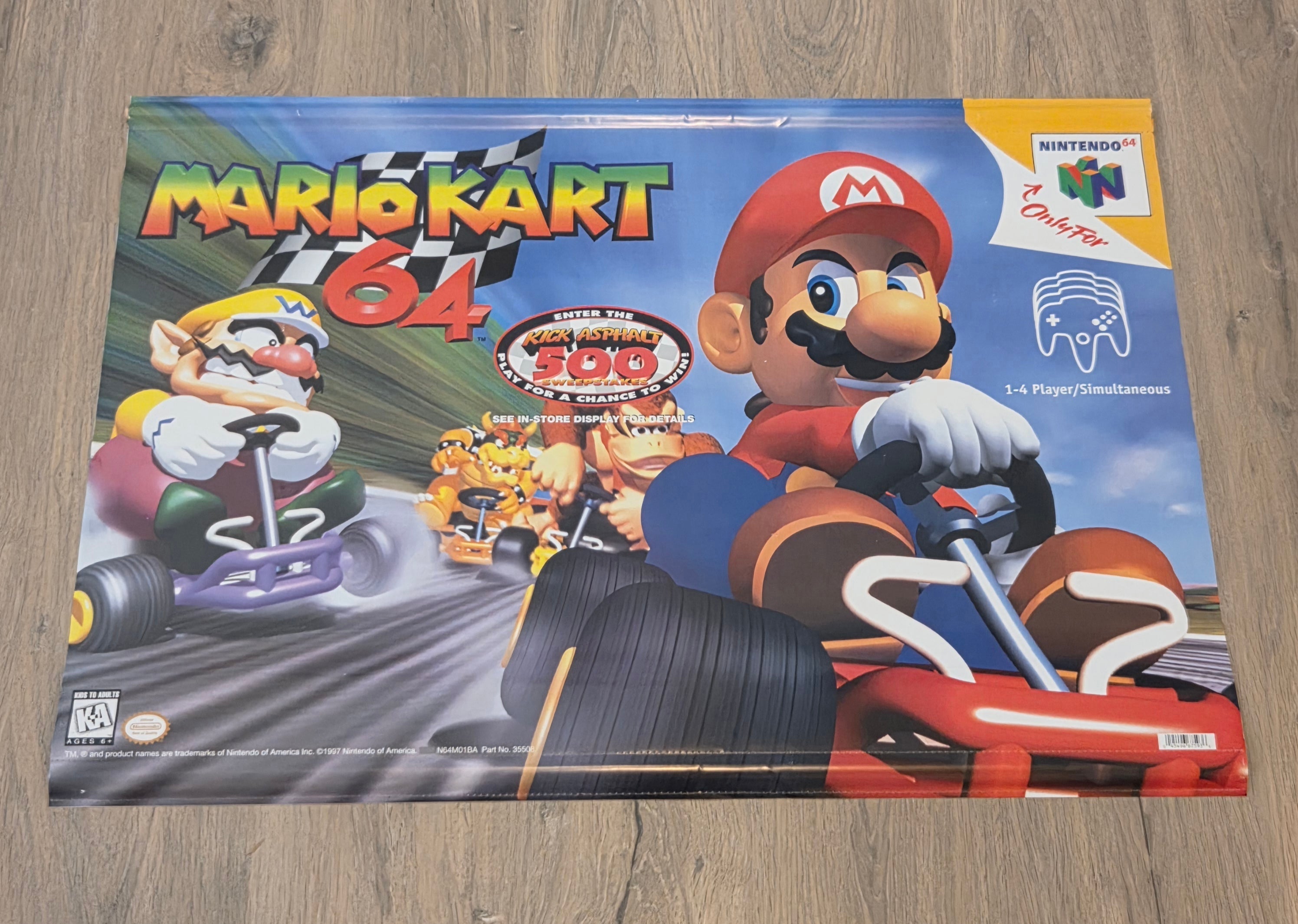 Nintendo 64 Mario Kart Poster mit lebendigen Farben und Branding