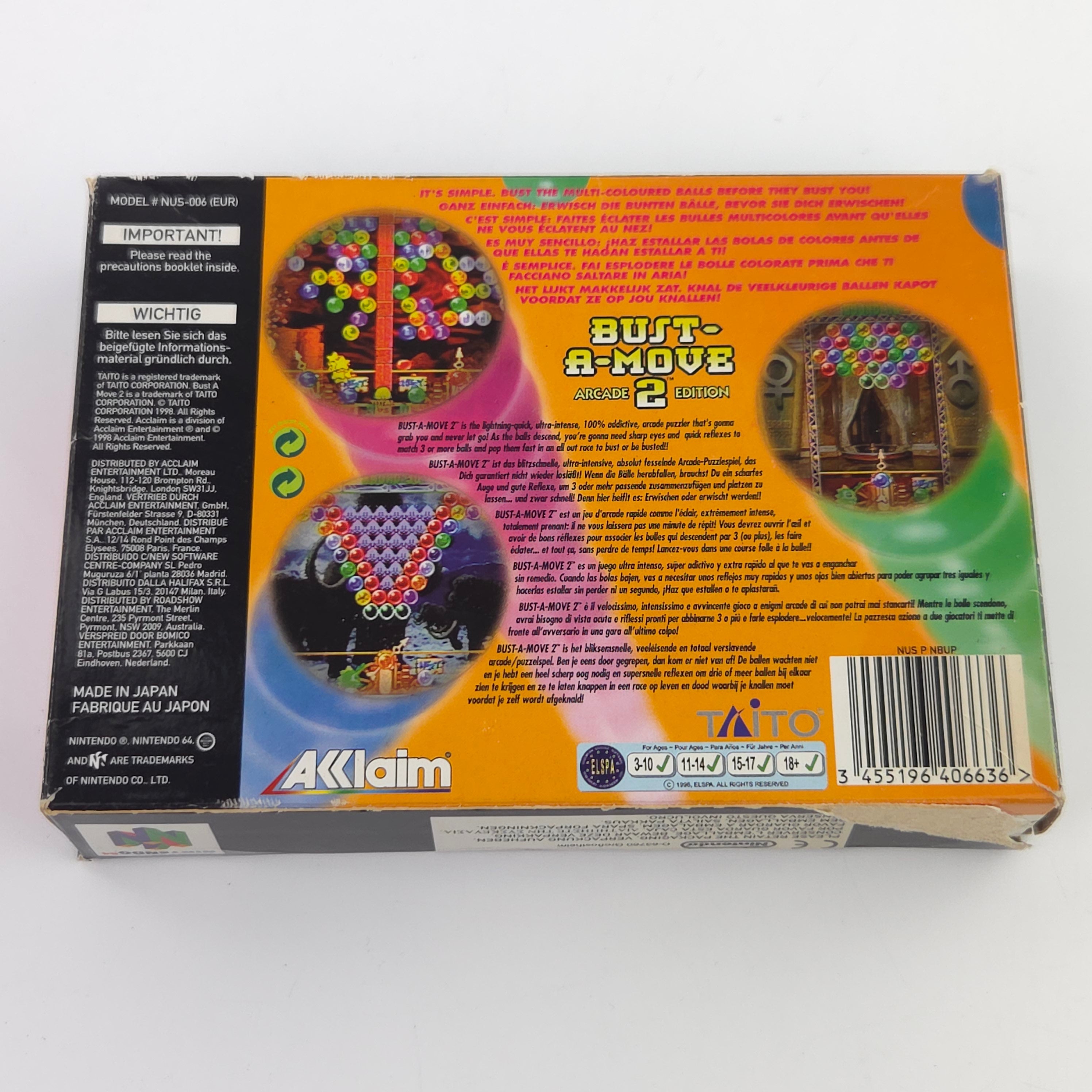 N64 Spiel Bust A Move 2 Arcade Edition OVP PAL Acclaim