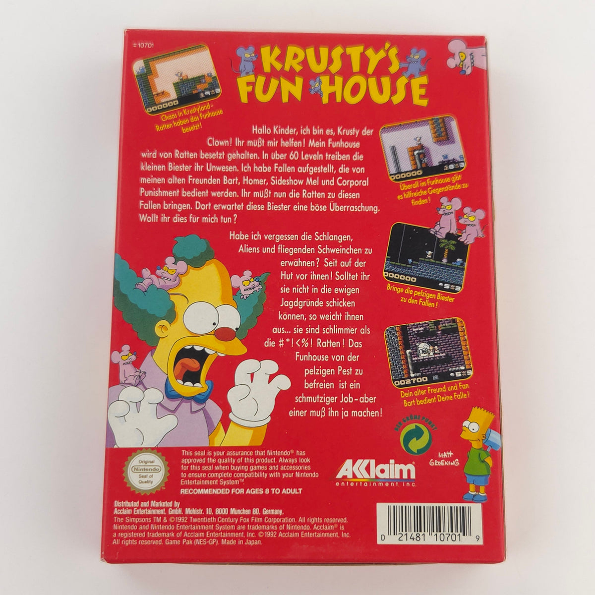 Nintendo NES Spiel Krustys Fun House OVP CIB nahezu neuwertig