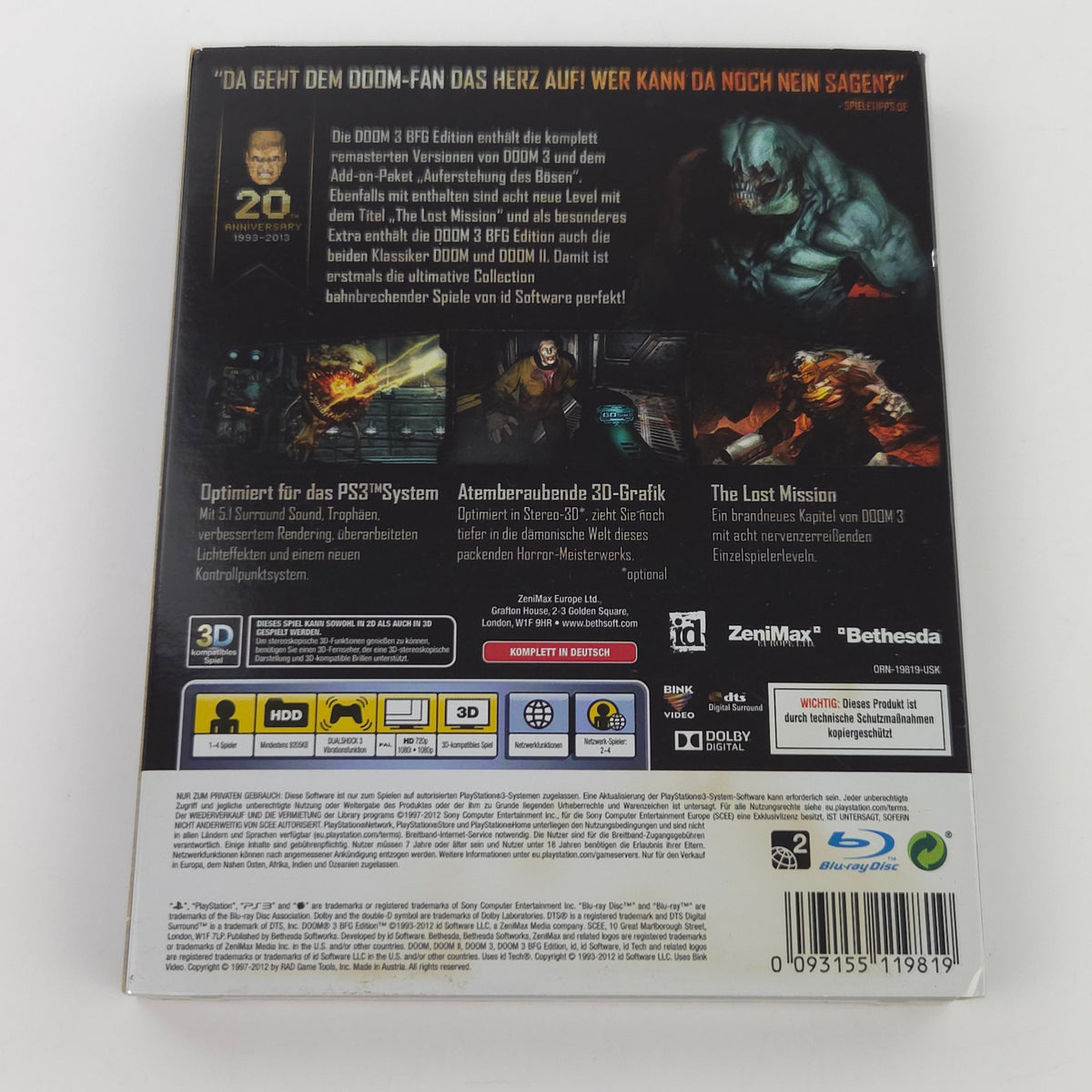 Playstation 3 Spiel DOOM 3 BFG Edition USK 18 OVP