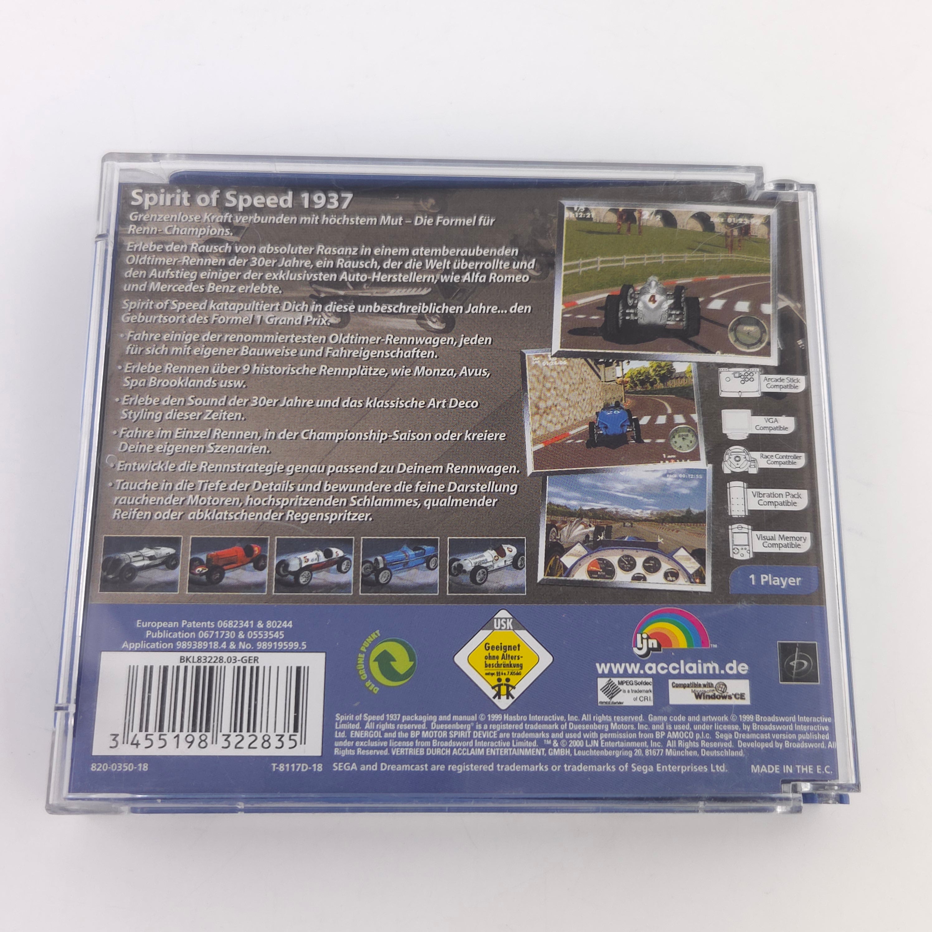 Sega Dreamcast Spiel Spirit of Speed 1937 OVP CIB PAL DE