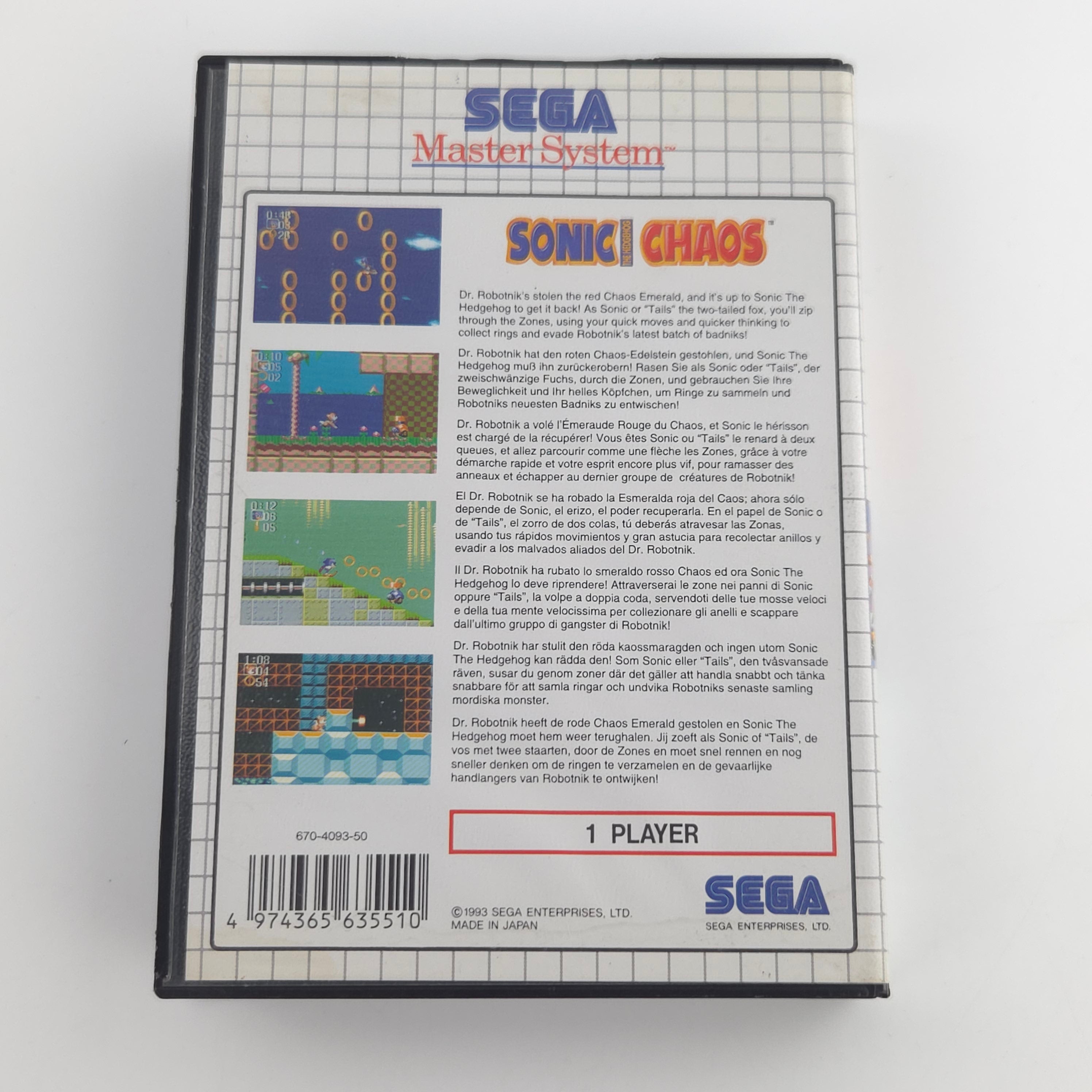 Sega Master System Spiel Sonic Chaos OVP PAL Komplett