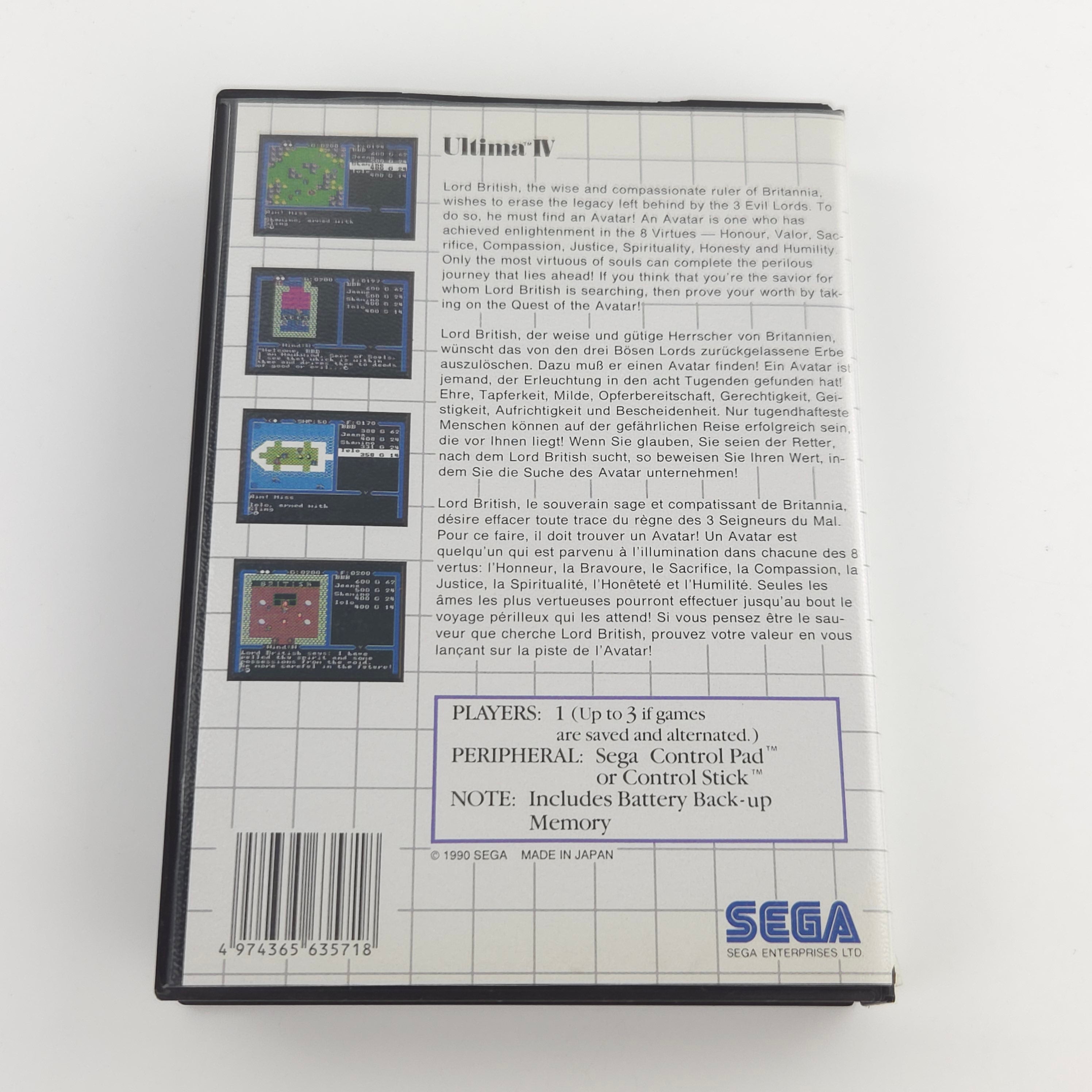 Master System Spiel Ultima IV Lord British OVP PAL 1990
