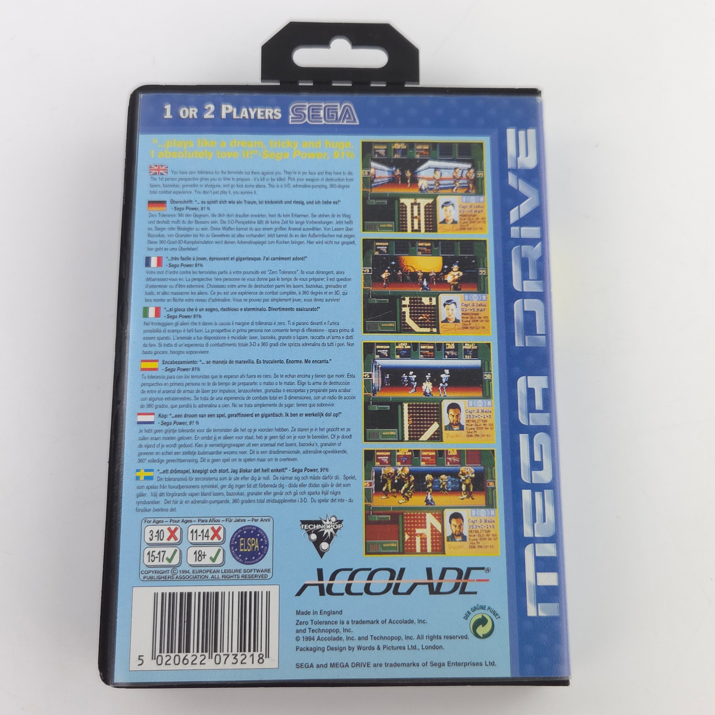 Mega Drive Spiel Zero Tolerance MD OVP CIB PAL Accolade