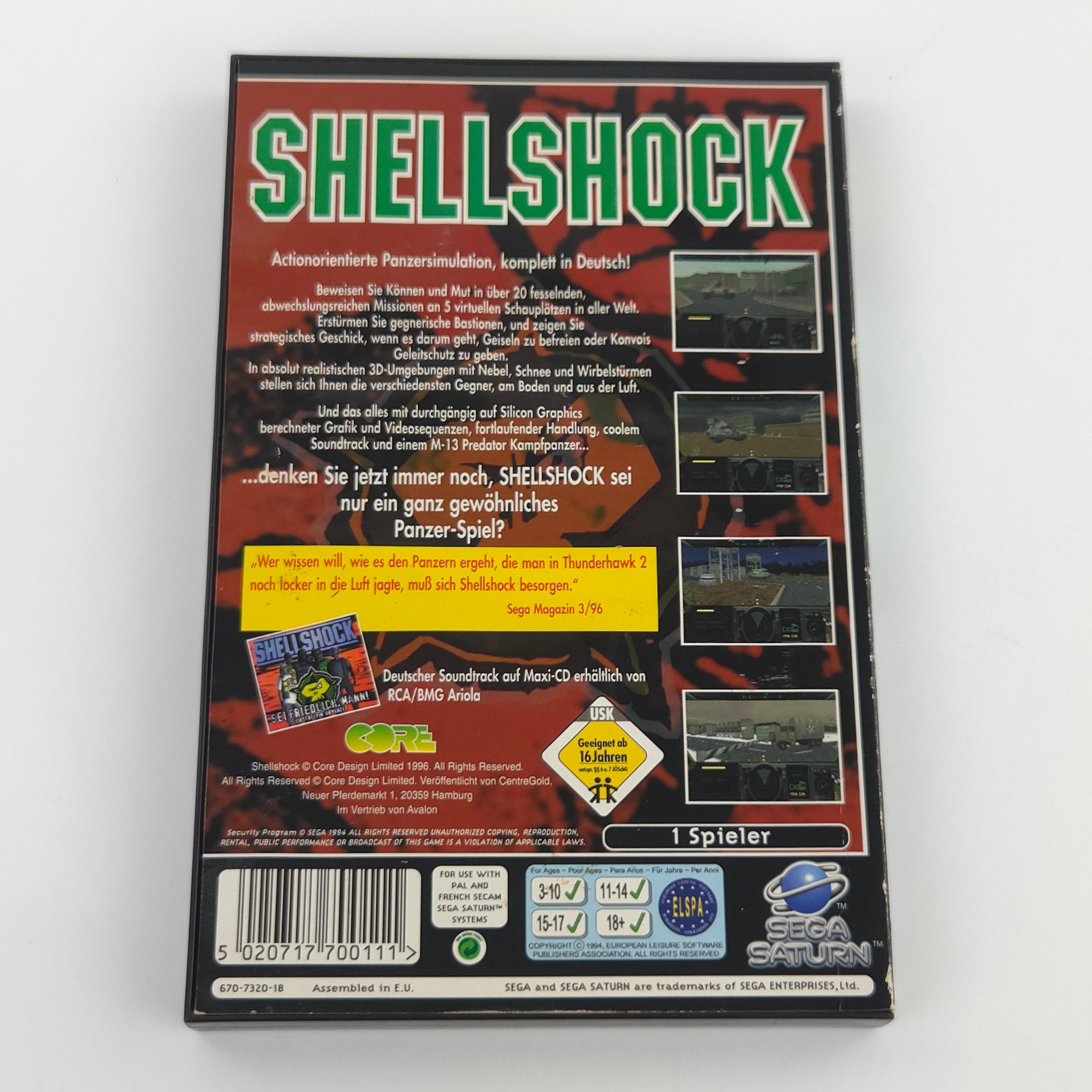 Sega Saturn Spiel Shellshock OVP Anleitung PAL CORE Design
