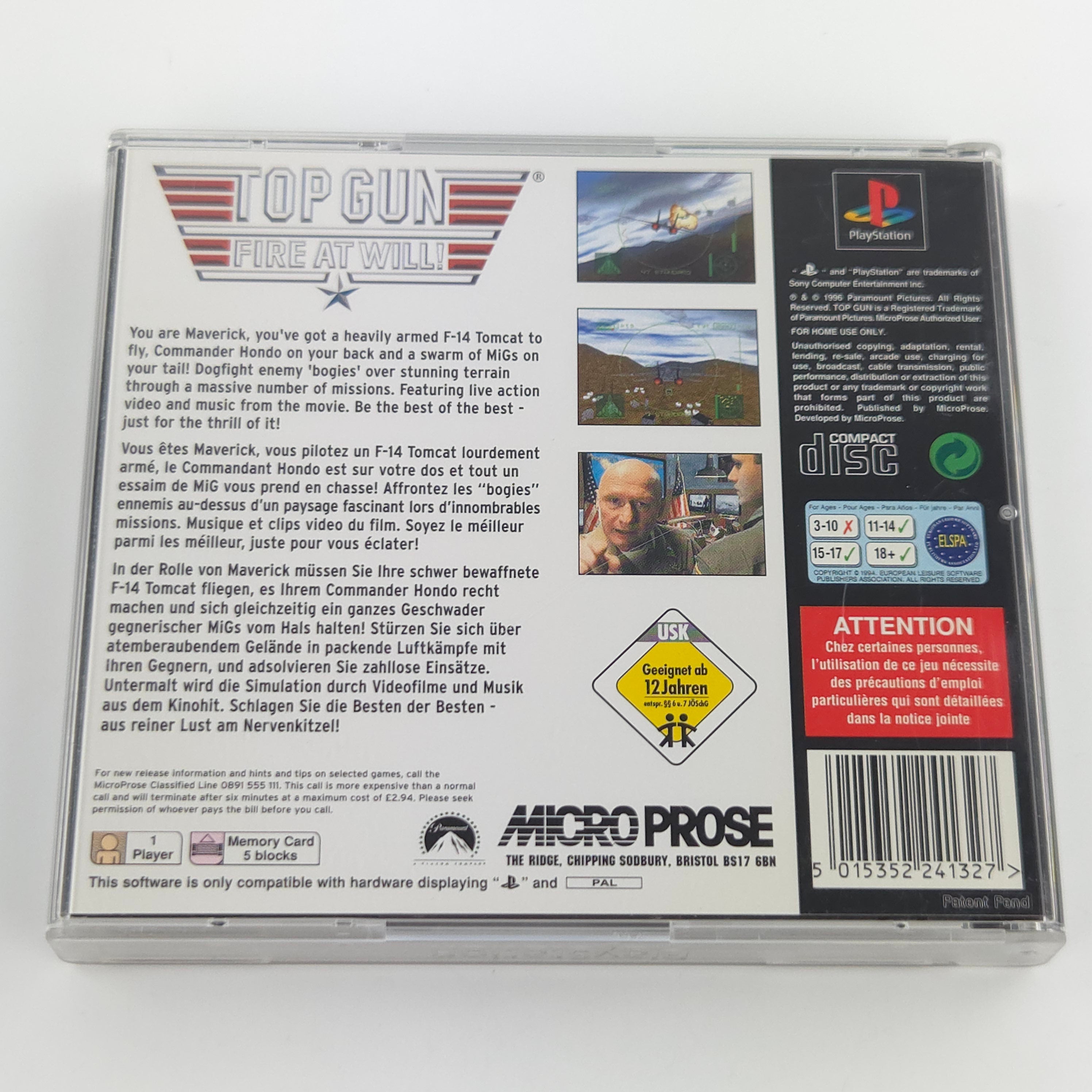 Sony Playstation Spiel Top Gun Fire at Will PS1 OVP PAL