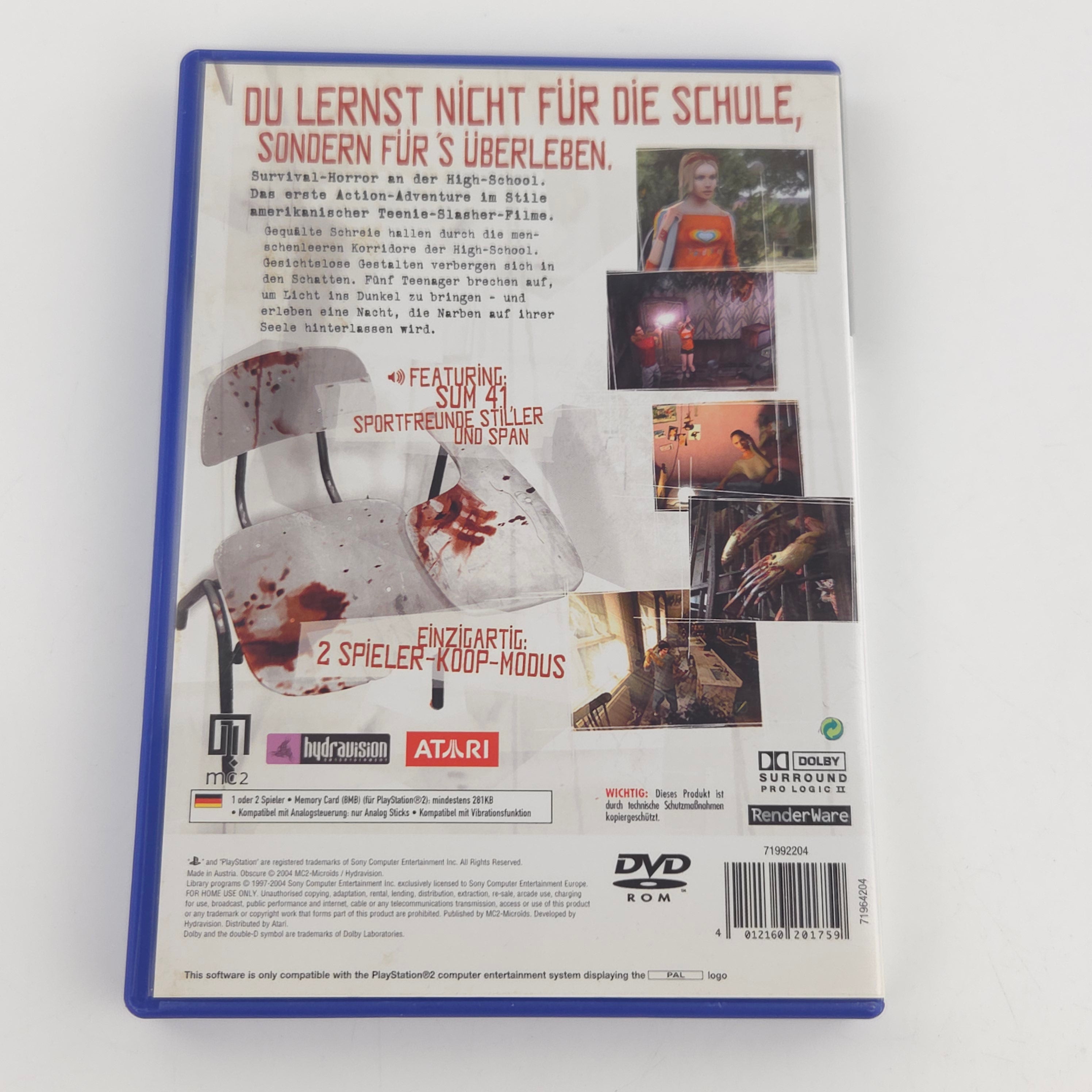 Playstation 2 Spiel Obscure PS2 Komplett OVP PAL DE
