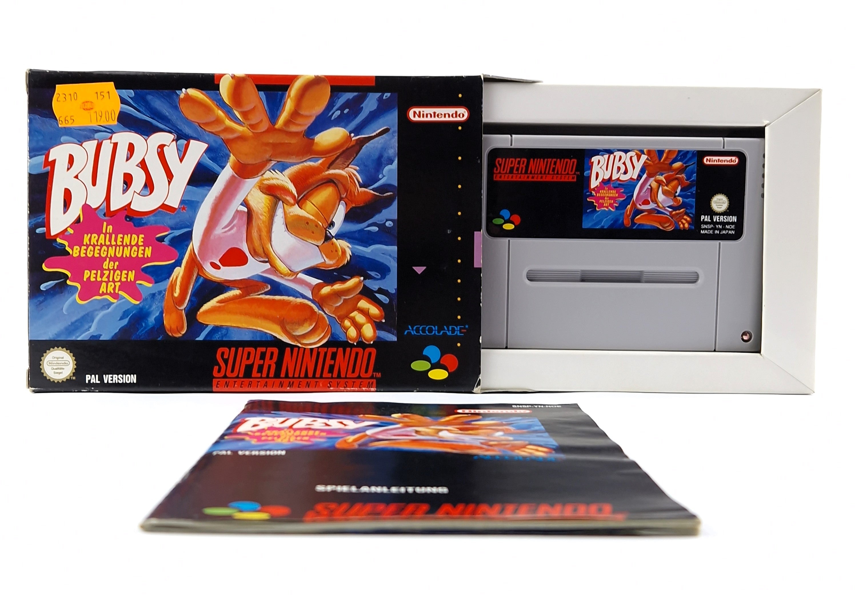 Super Nintendo Spiel – Bubsy Modul Anleitung OVP PAL CIB
