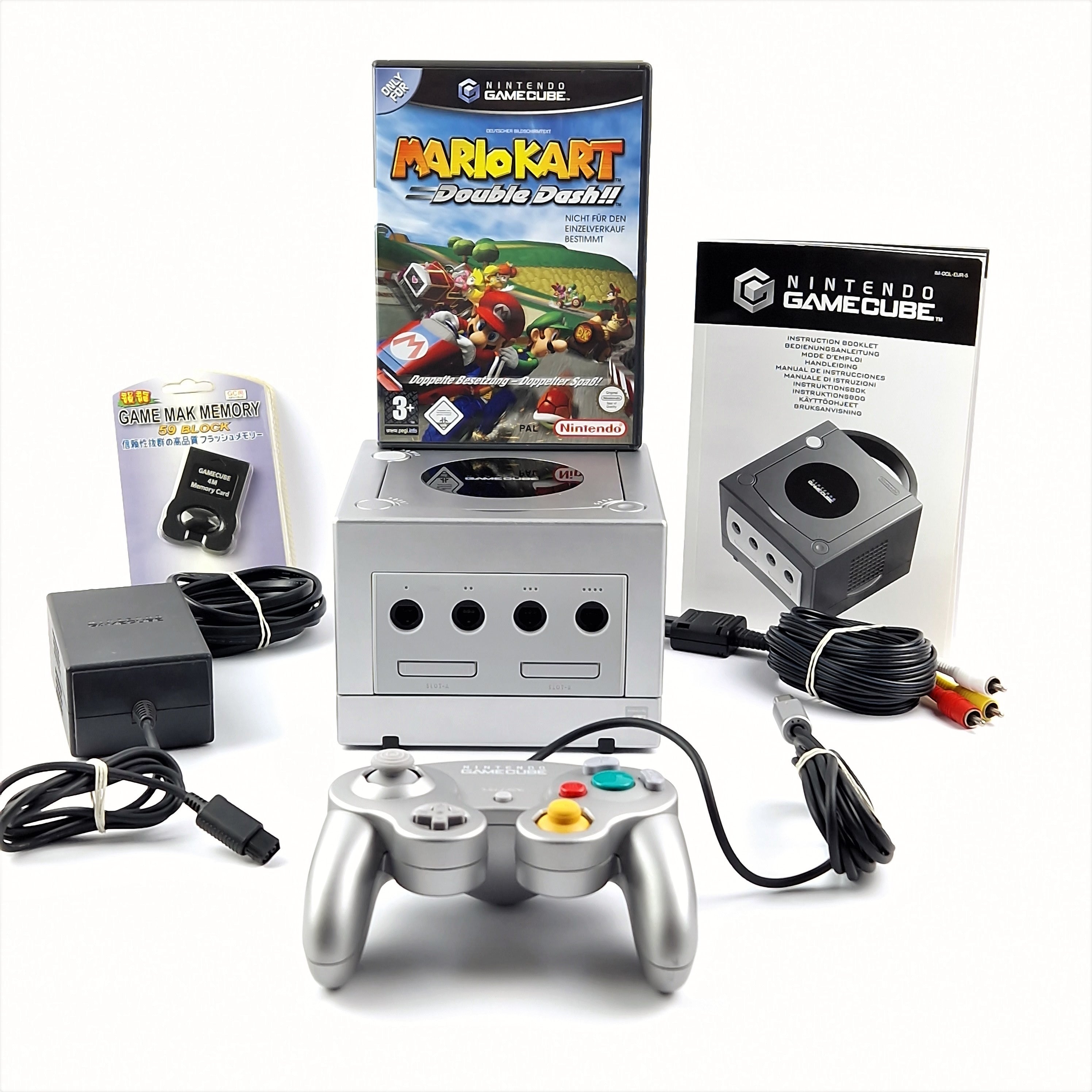 Nintendo Gamecube Konsole : Silber Silver mit Zubehör u. Mario Kart Double Dash!