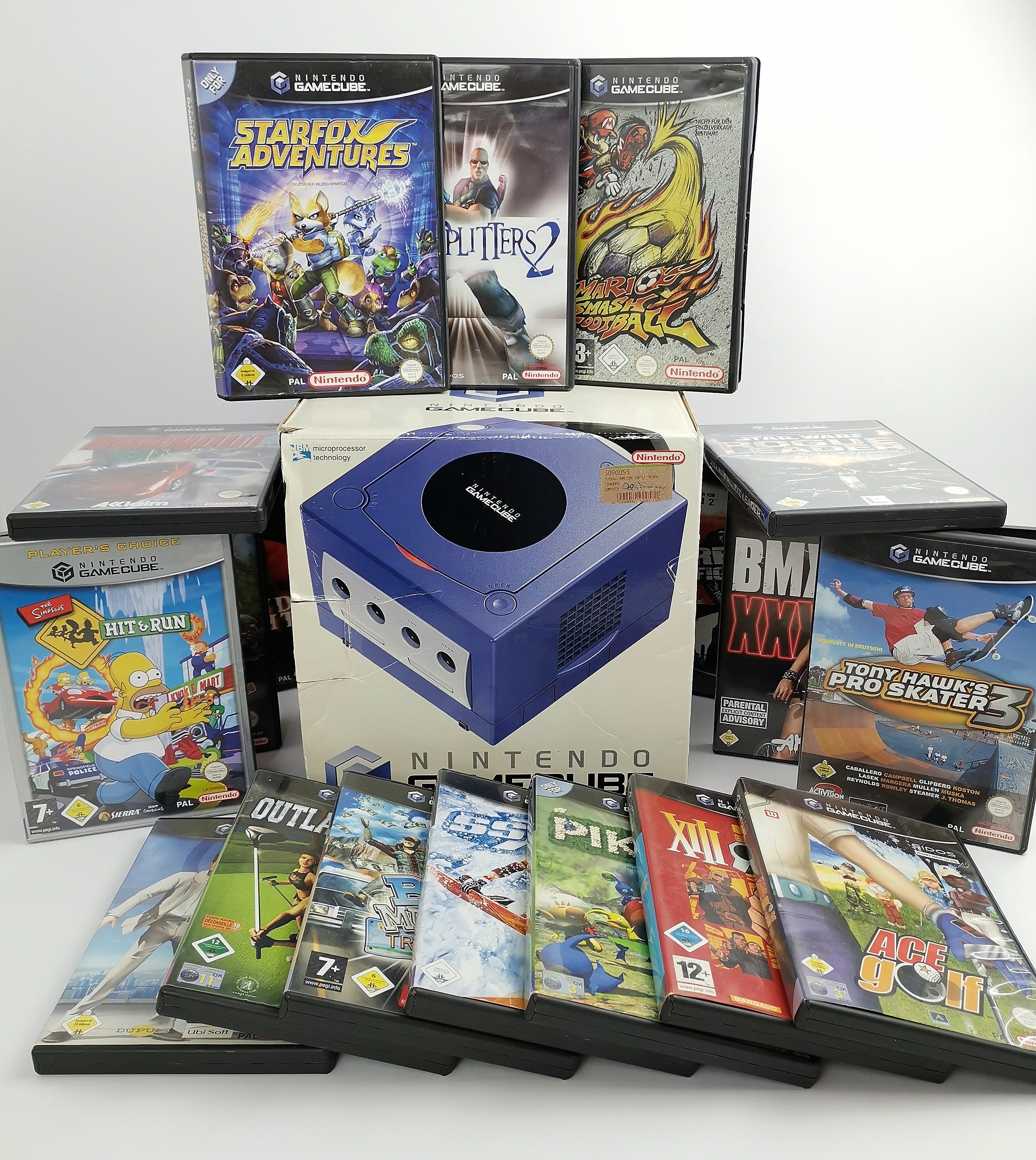 Nintendo Gamecube Konsolen Bundle - Purple in OVP mit 21 Spielen - Konvolut
