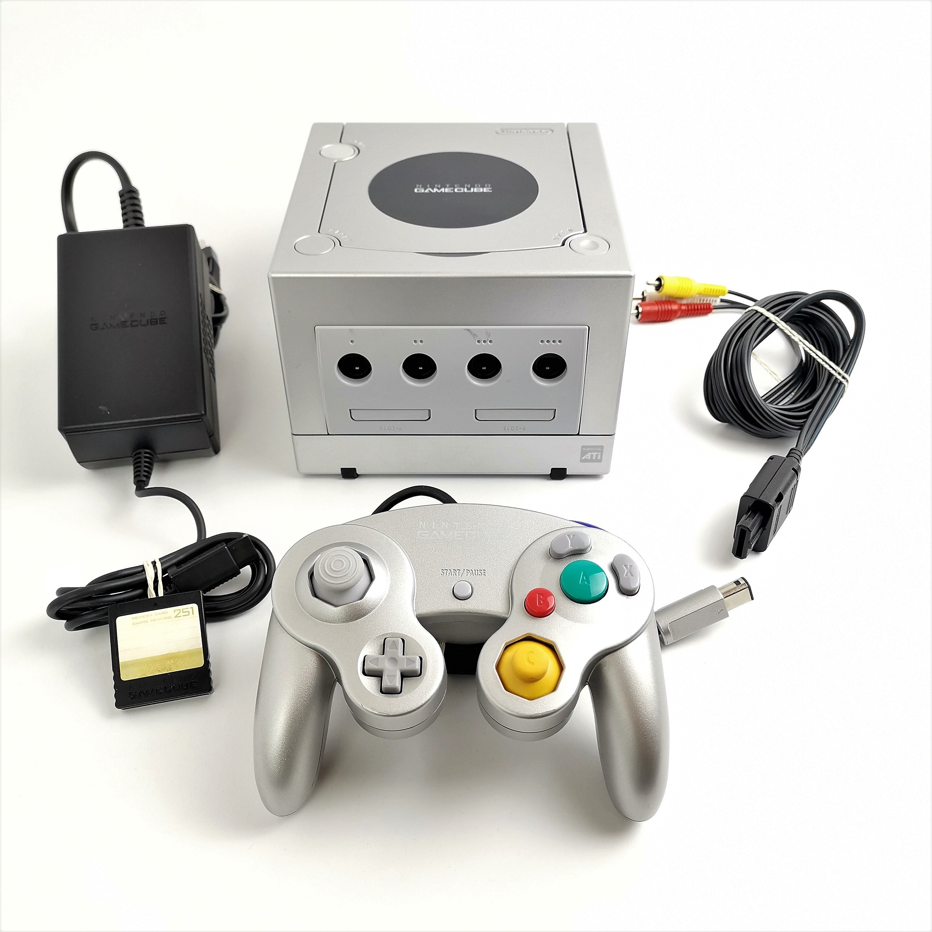 Nintendo Gamecube Konsole : Platin Silber / SIlver Console mit Kabeln u. Gamepad