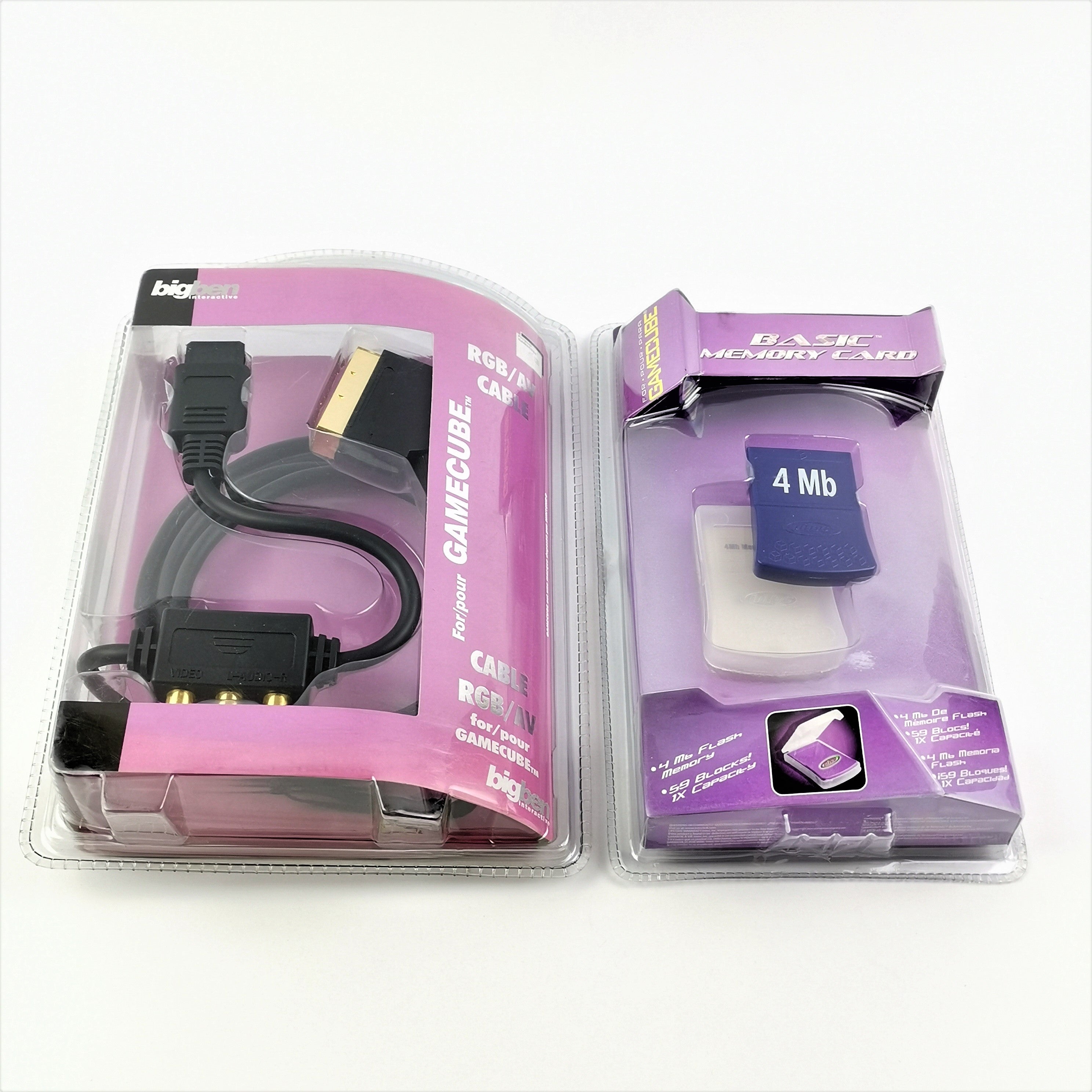 Nintendo Gamecube Zubehör : RGB / AV Cable + 4MB Memory Card Lila