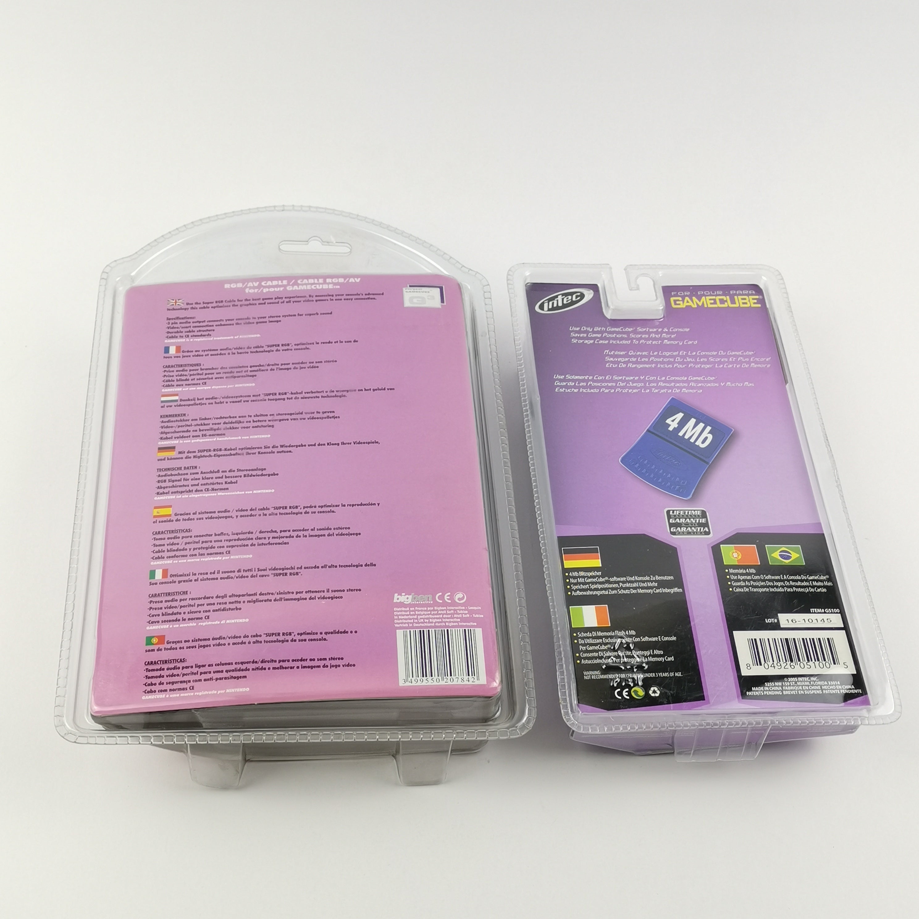 Nintendo Gamecube Zubehör : RGB / AV Cable + 4MB Memory Card Lila