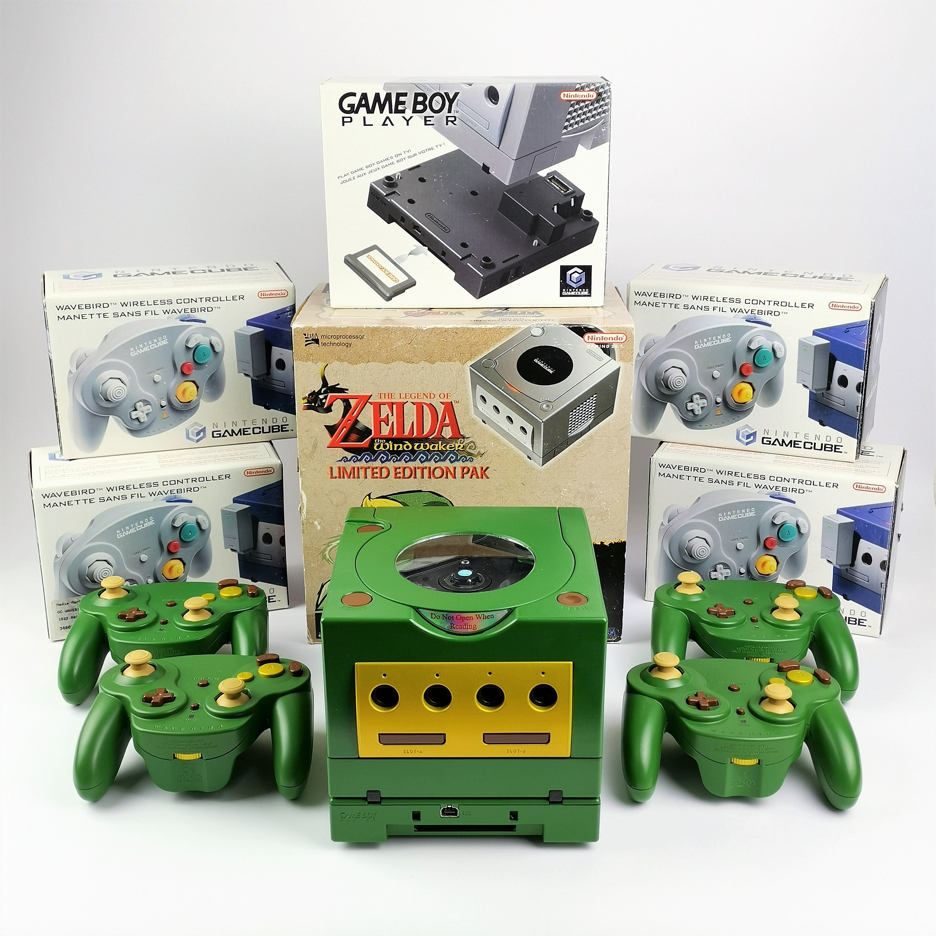 Nintendo Gamecube Konsole : Einzigartiger Iced Cube ZELDA Mod mit 4 Wavebirds