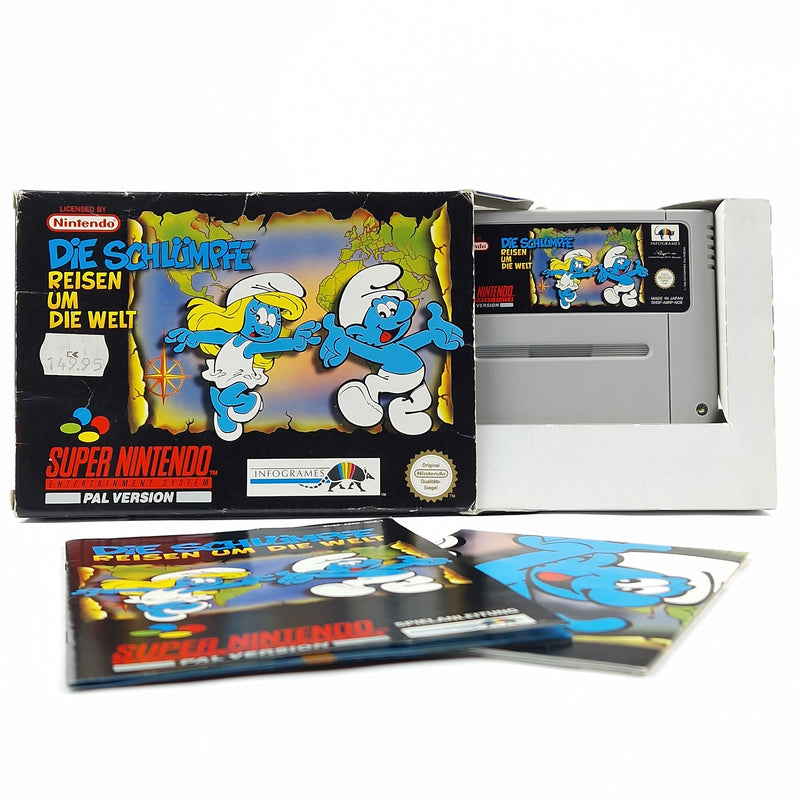 Super Nintendo Spiel : Die Schlümpfe Reisen um die Welt OVP Anleitung Modul SNES