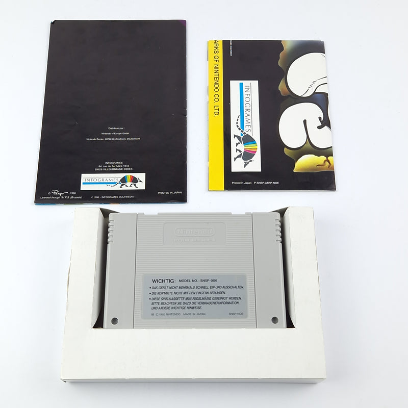 Super Nintendo Spiel : Die Schlümpfe Reisen um die Welt OVP Anleitung Modul SNES