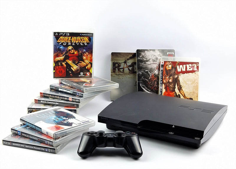 Playstation 3 Konsolen Bundle USK 18 mit 13 Spielen, Kabel & Controller PS3