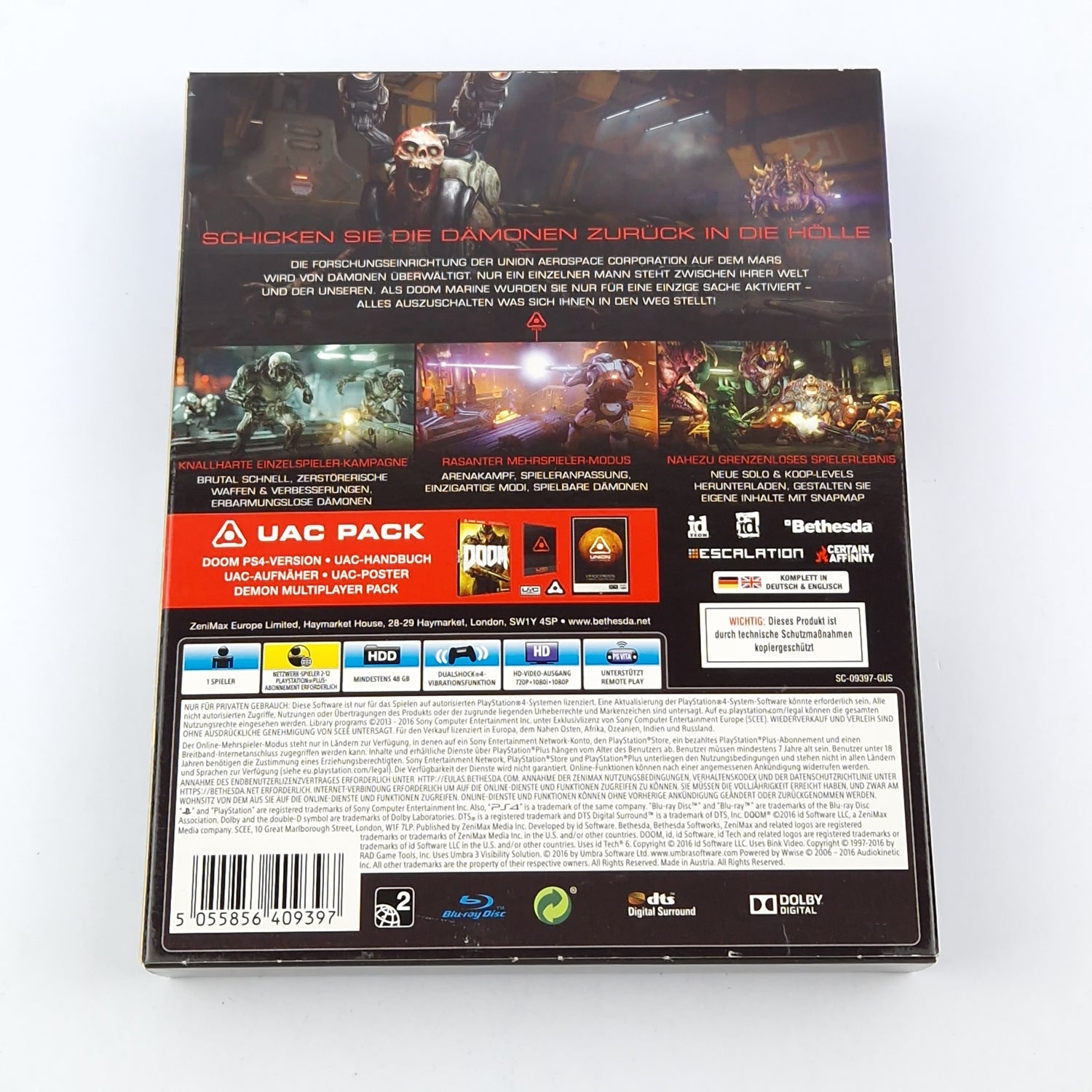 Playstation 4 Spiel : DOOM UAC PACK - OVP Anleitung CD - SONY PS4 USK18