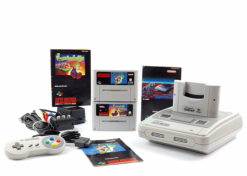 Super Nintendo console with 2 games, Gameboy adapter, controller. &amp; Cable