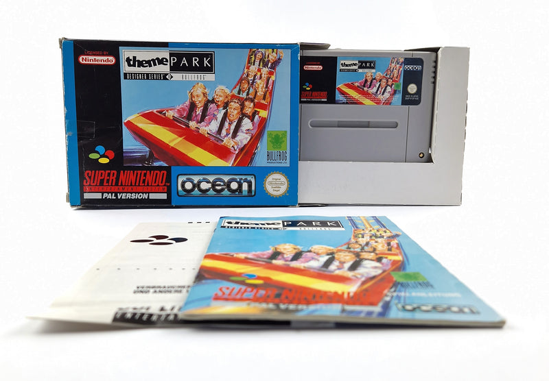Super Nintendo Spiel : Theme Park - OVP Anleitung Modul / CIB SNES PAL Game