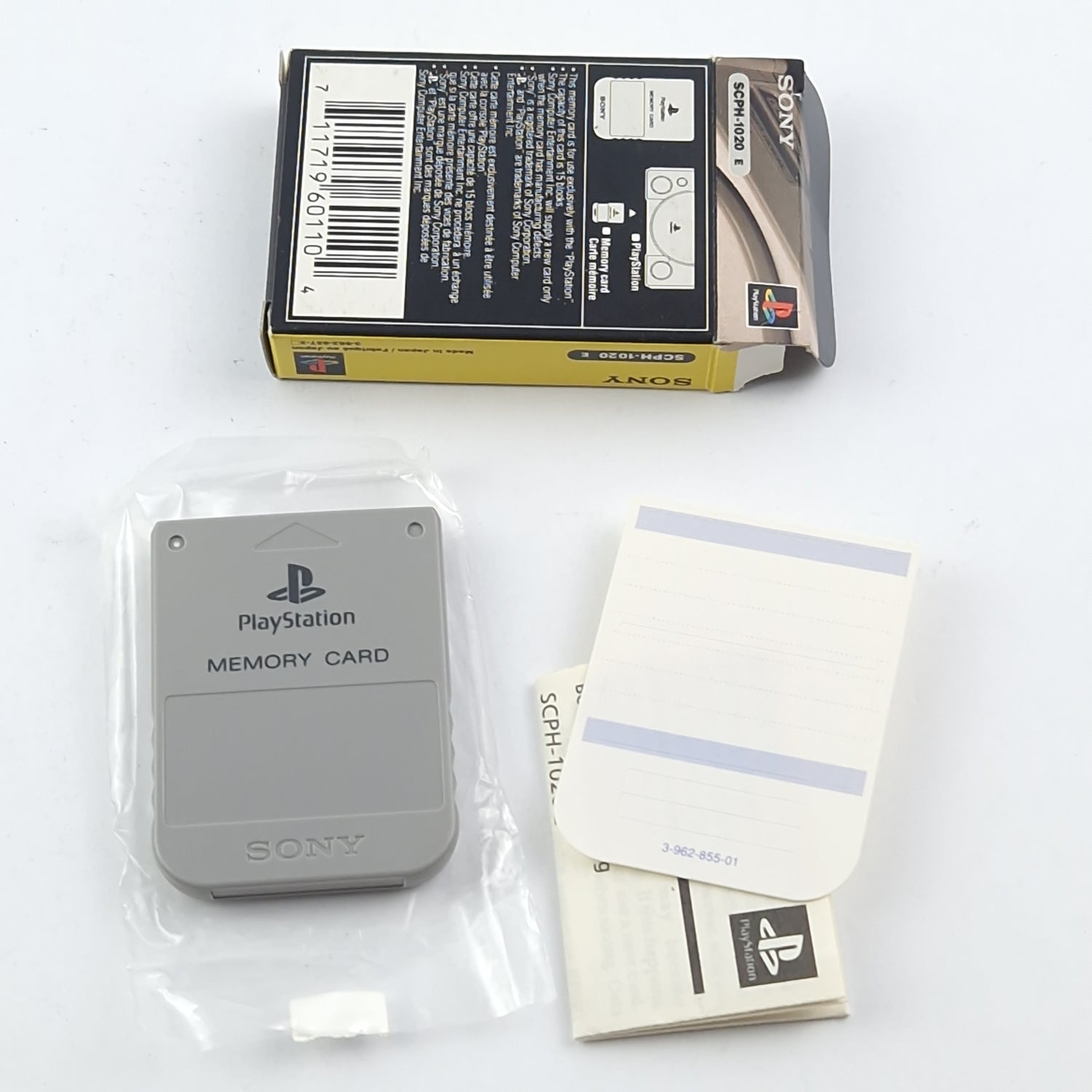 Playstation 1 Speicherkarte : Memory Card Grau mit OVP - Sony PS1 PAL Aufkleber