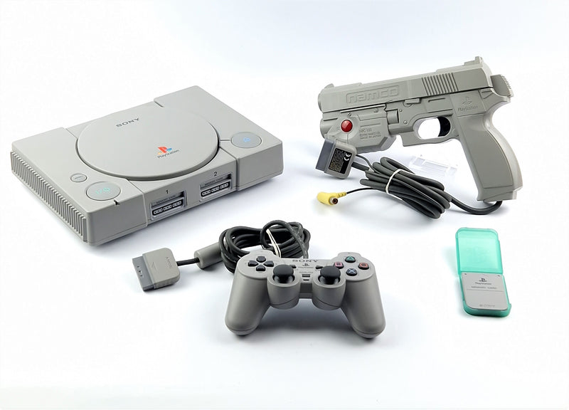 Playstation 1 Konsole : mit Namco Gun, Dual Shock Controller u. Kabel - PS1