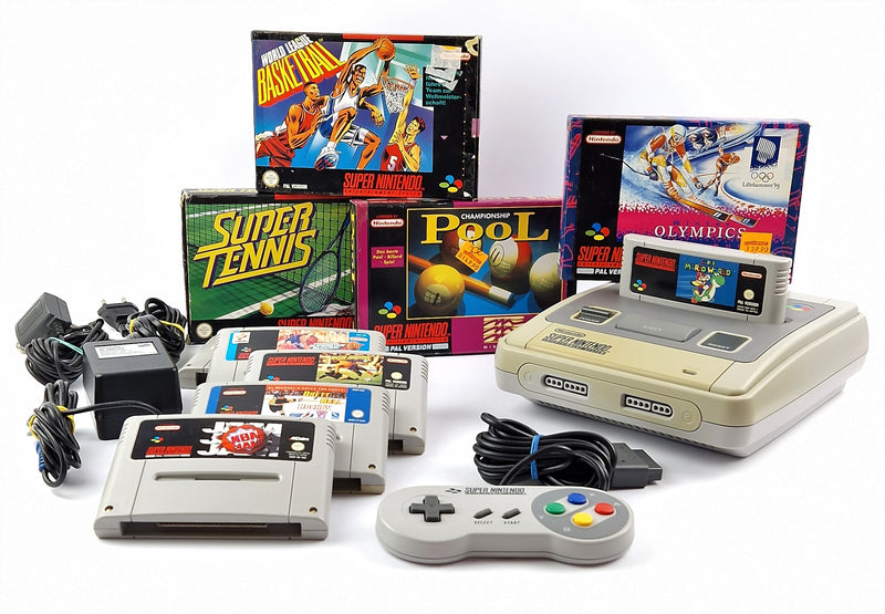 Super Nintendo console with 10 games, 4 of which are in their original packaging - SNES Console PAL