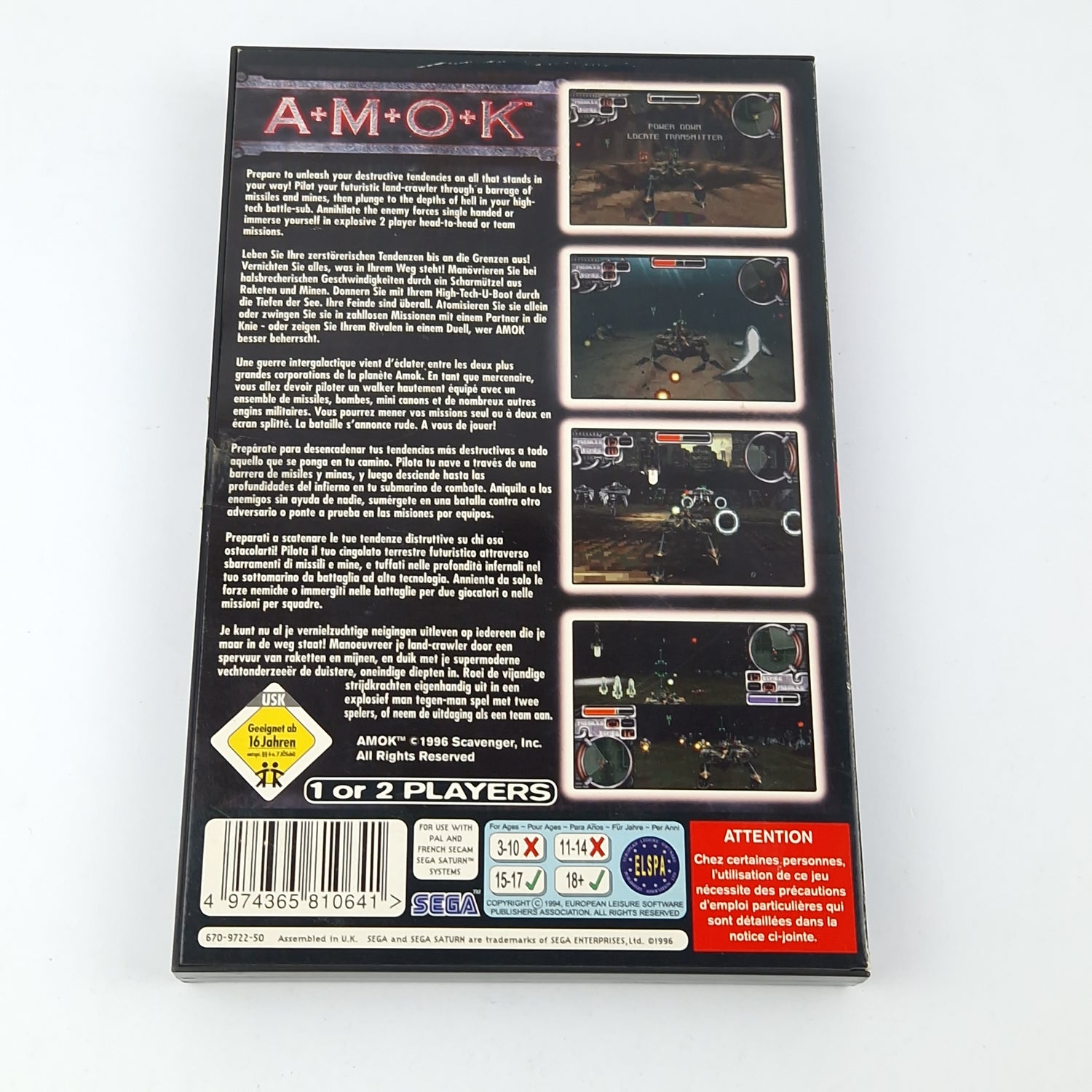 Sega Saturn Spiel : AMOK - CD Anleitung OVP / PAL Disk