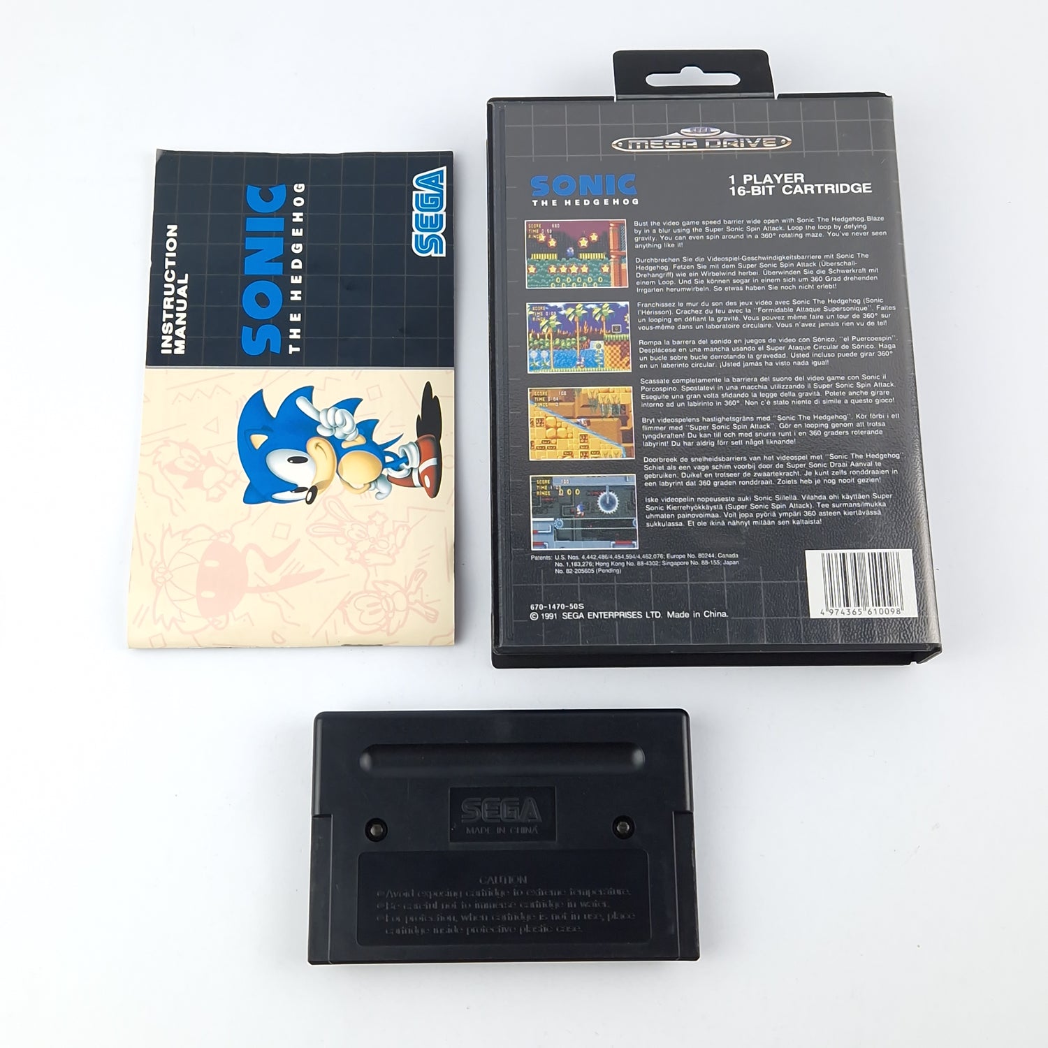Sega Mega Drive Game: Sonic The Hedgehog - Module Instructions Original Packaging - Very Good Z.