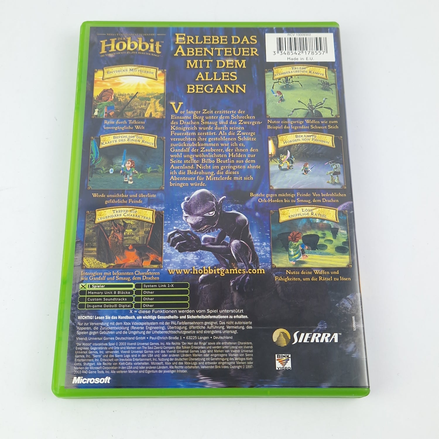 Xbox Classic Spiel : Der Hobbit (Vorgeschichte Herr der Ringe) Microsoft OVP PAL