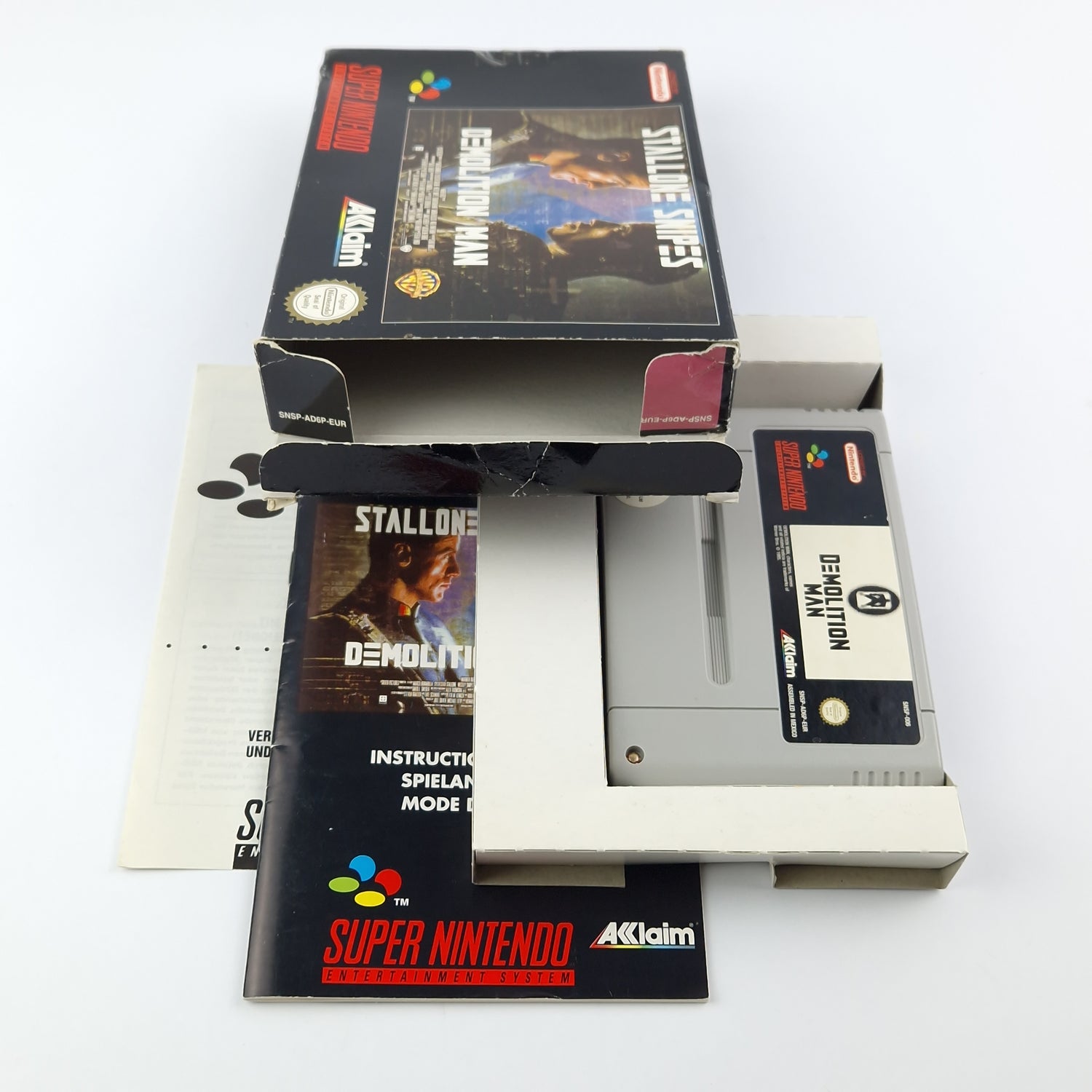Super Nintendo Spiel : Stallone Snipes Demolition Man - Modul Anleitung OVP SNES