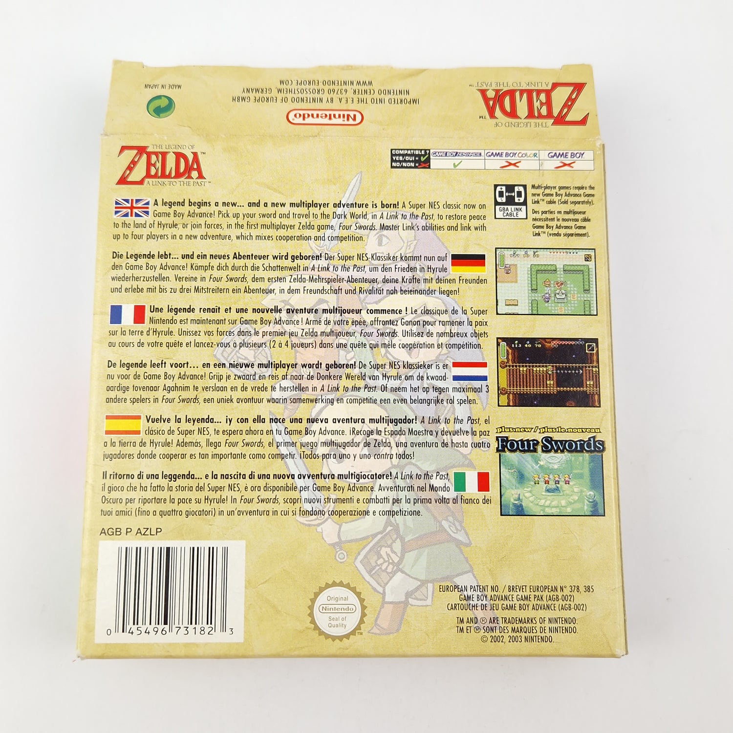 Nintendo Game Boy Advance game: The Legend of Zelda a link to the Past - original packaging