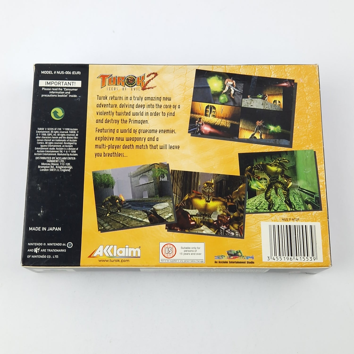 Nintendo 64 Spiel : Turok 2 Seeds of Evil - Modul Anleitung OVP CIB  N64 PAL