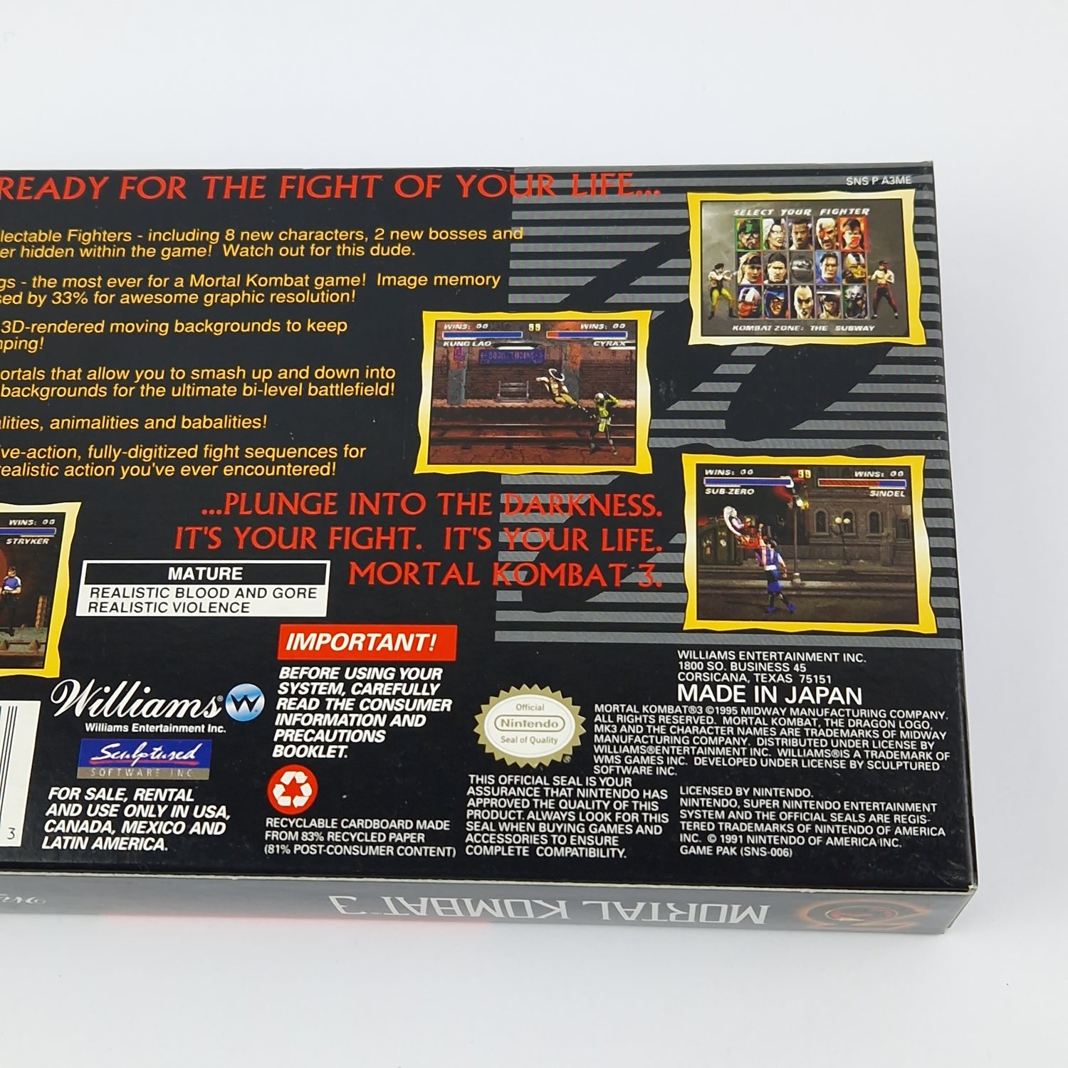 Super Nintendo Game: Mortal Kombat 3 - Cartridge Manual Box OVP | SNES USA