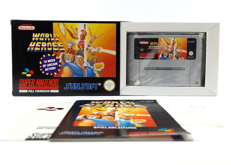 Super Nintendo Game: World Heroes - Module Instructions OVP cib / SNES PAL NOE