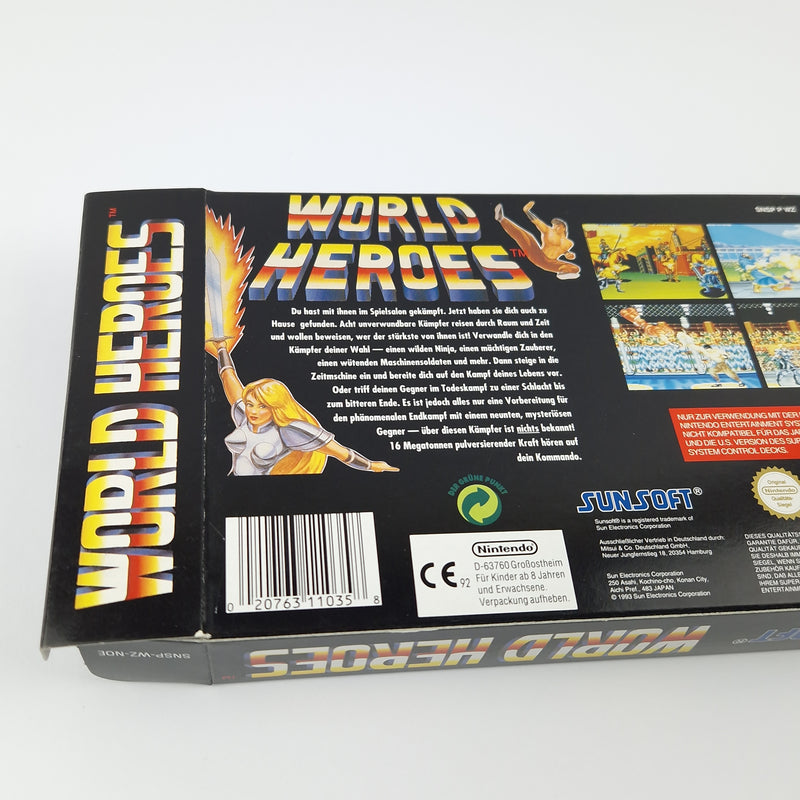 Super Nintendo Game: World Heroes - Module Instructions OVP cib / SNES PAL NOE