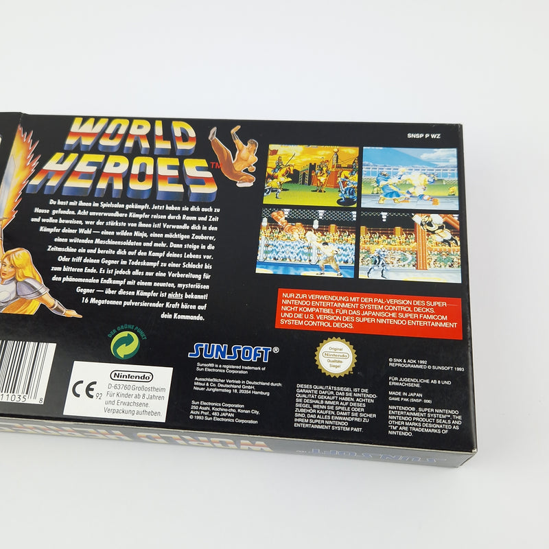 Super Nintendo Game: World Heroes - Module Instructions OVP cib / SNES PAL NOE