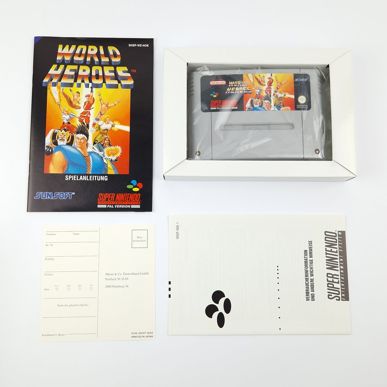 Super Nintendo Game: World Heroes - Module Instructions OVP cib / SNES PAL NOE