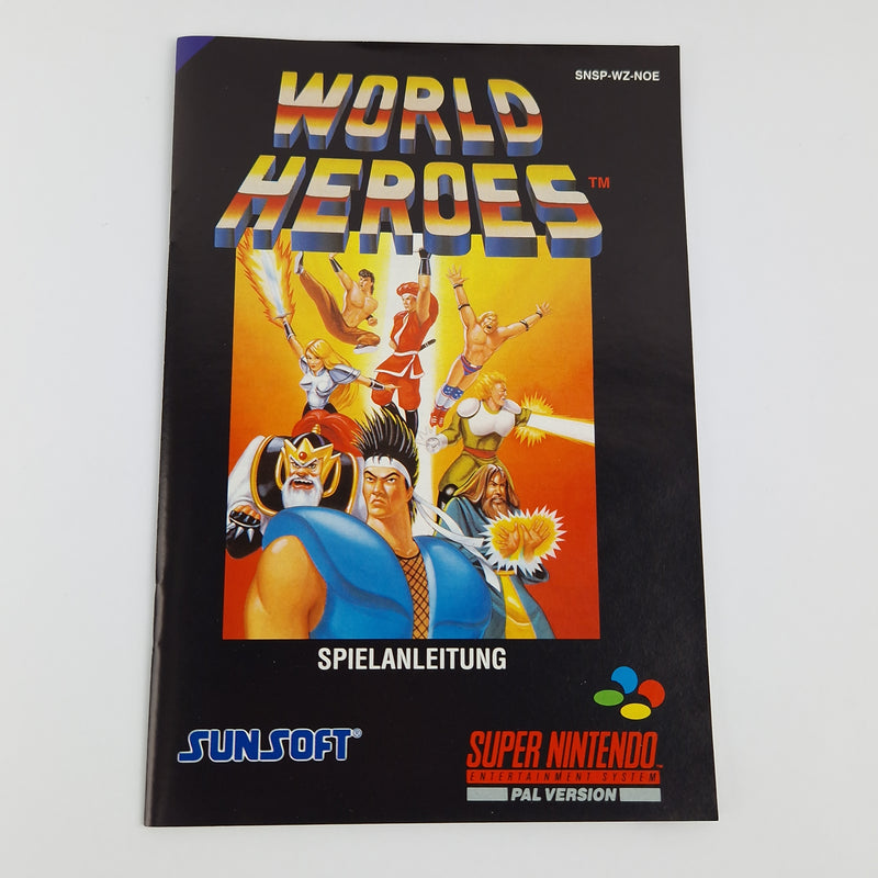 Super Nintendo Game: World Heroes - Module Instructions OVP cib / SNES PAL NOE