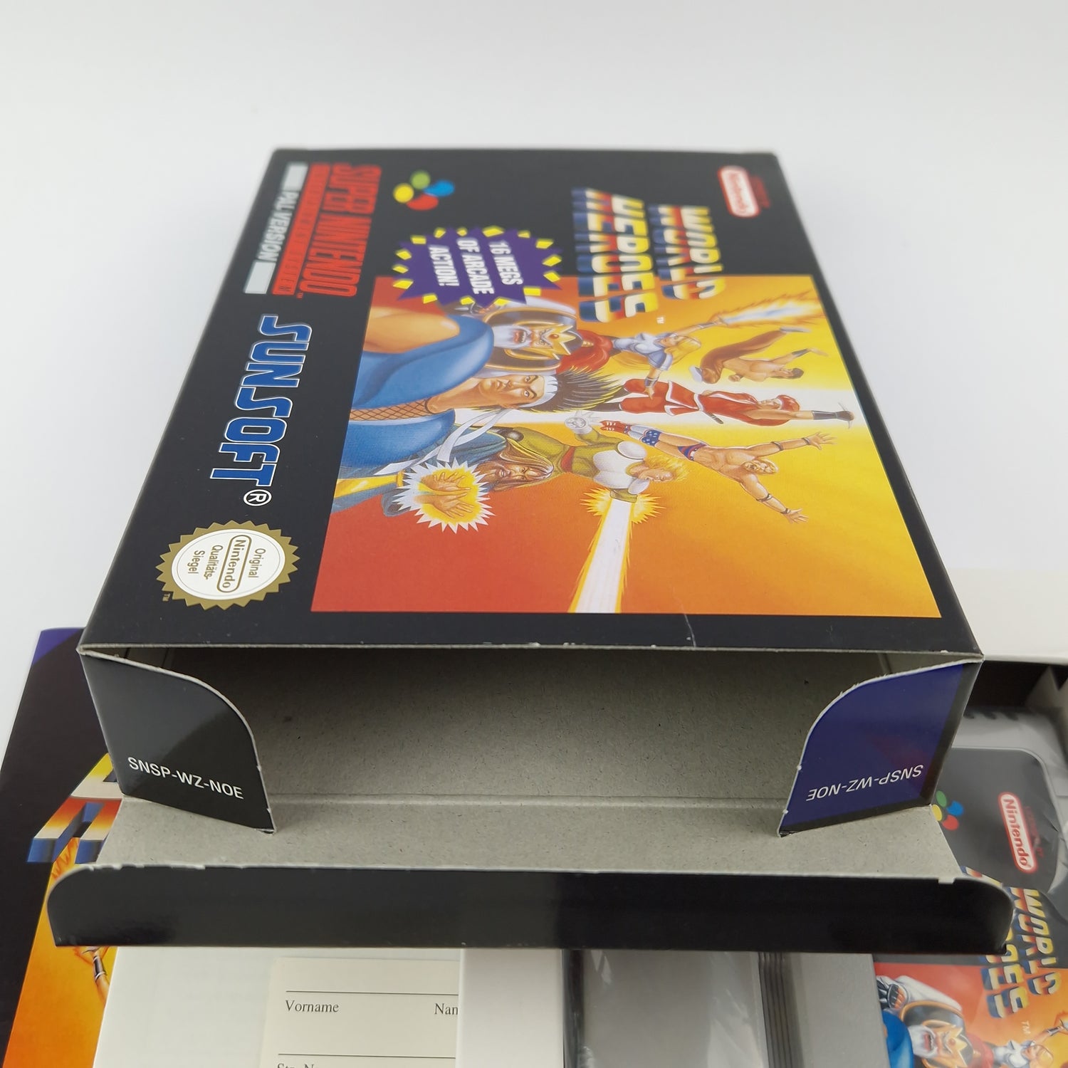 Super Nintendo Game: World Heroes - Module Instructions OVP cib / SNES PAL NOE