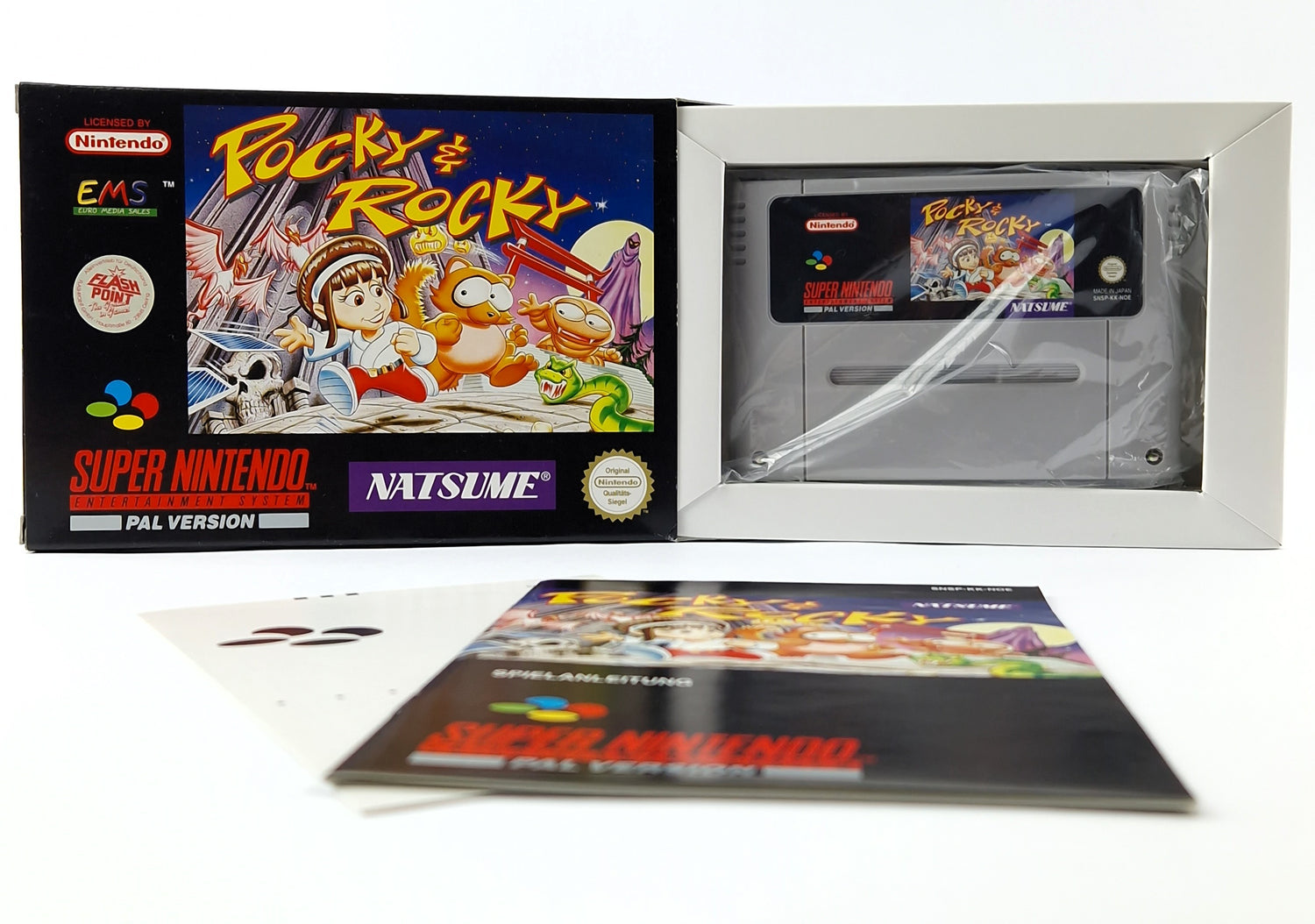 Super Nintendo Spiel : Pocky & Rocky - Modul Anleitung OVP cib / SNES PAL NOE