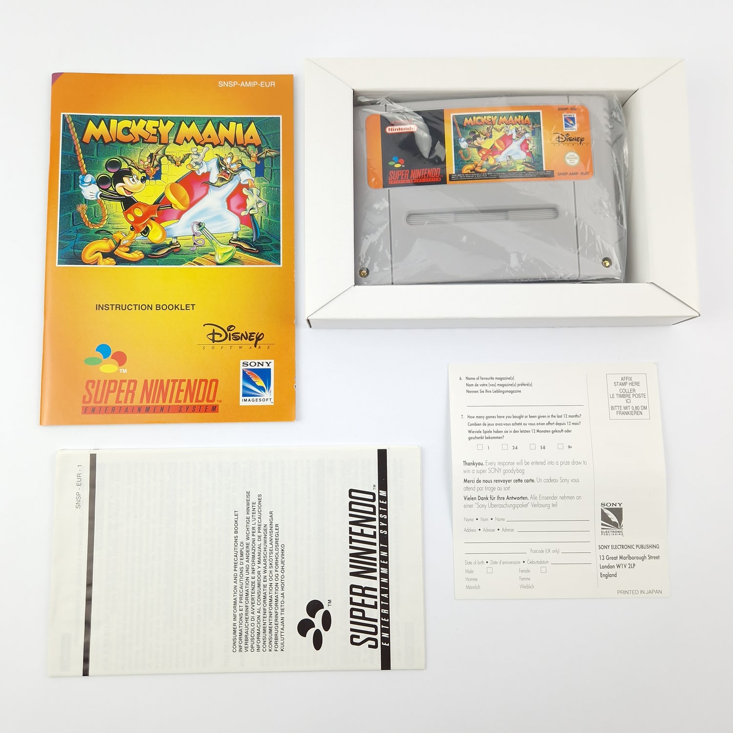 Super Nintendo Game: Mickey Mania - Module Instructions OVP cib / SNES Disney PAL