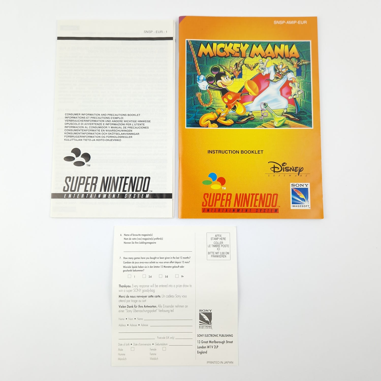 Super Nintendo Game: Mickey Mania - Module Instructions OVP cib / SNES Disney PAL