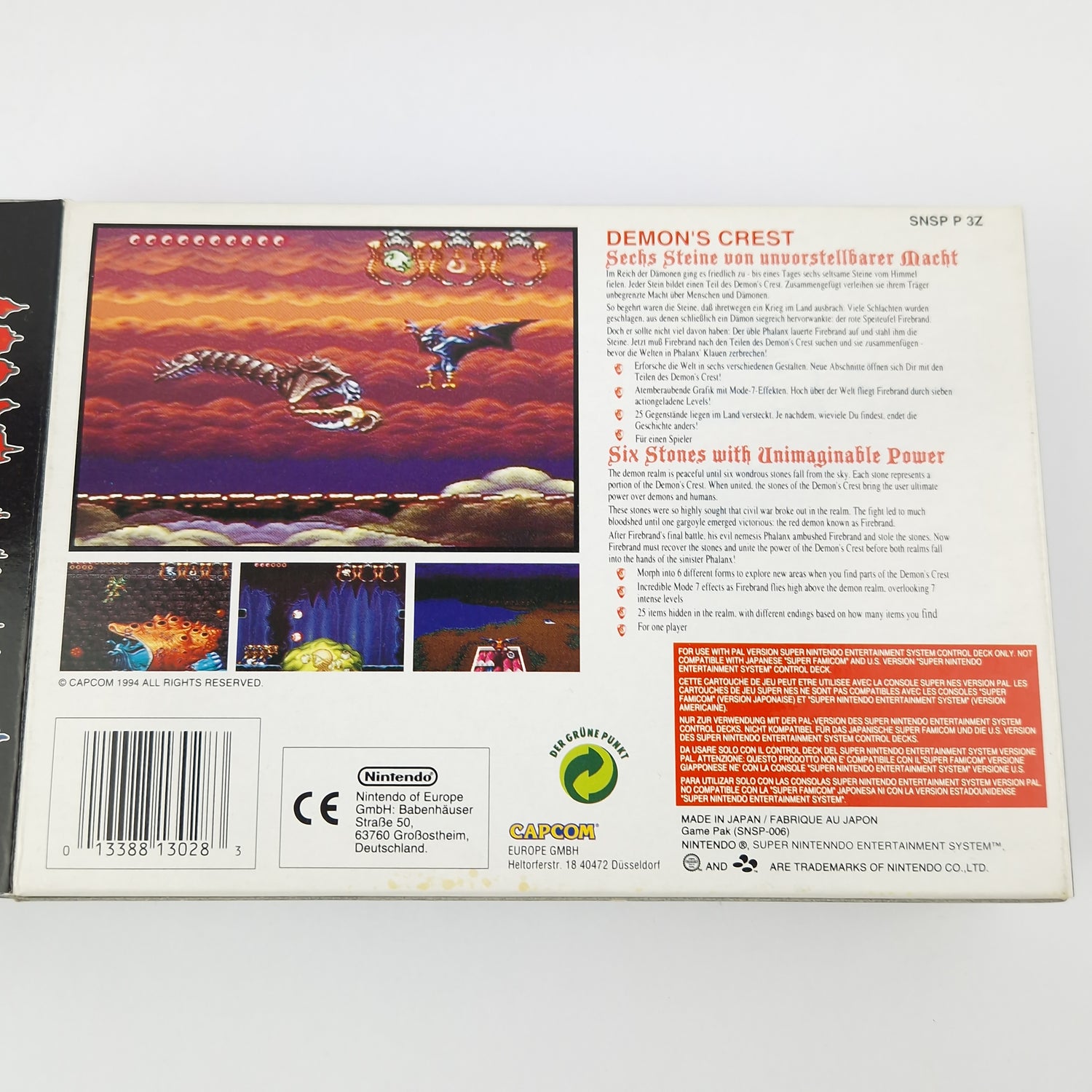 Super Nintendo Game: Demons Crest - Module Instructions OVP CIB SNES PAL EUR