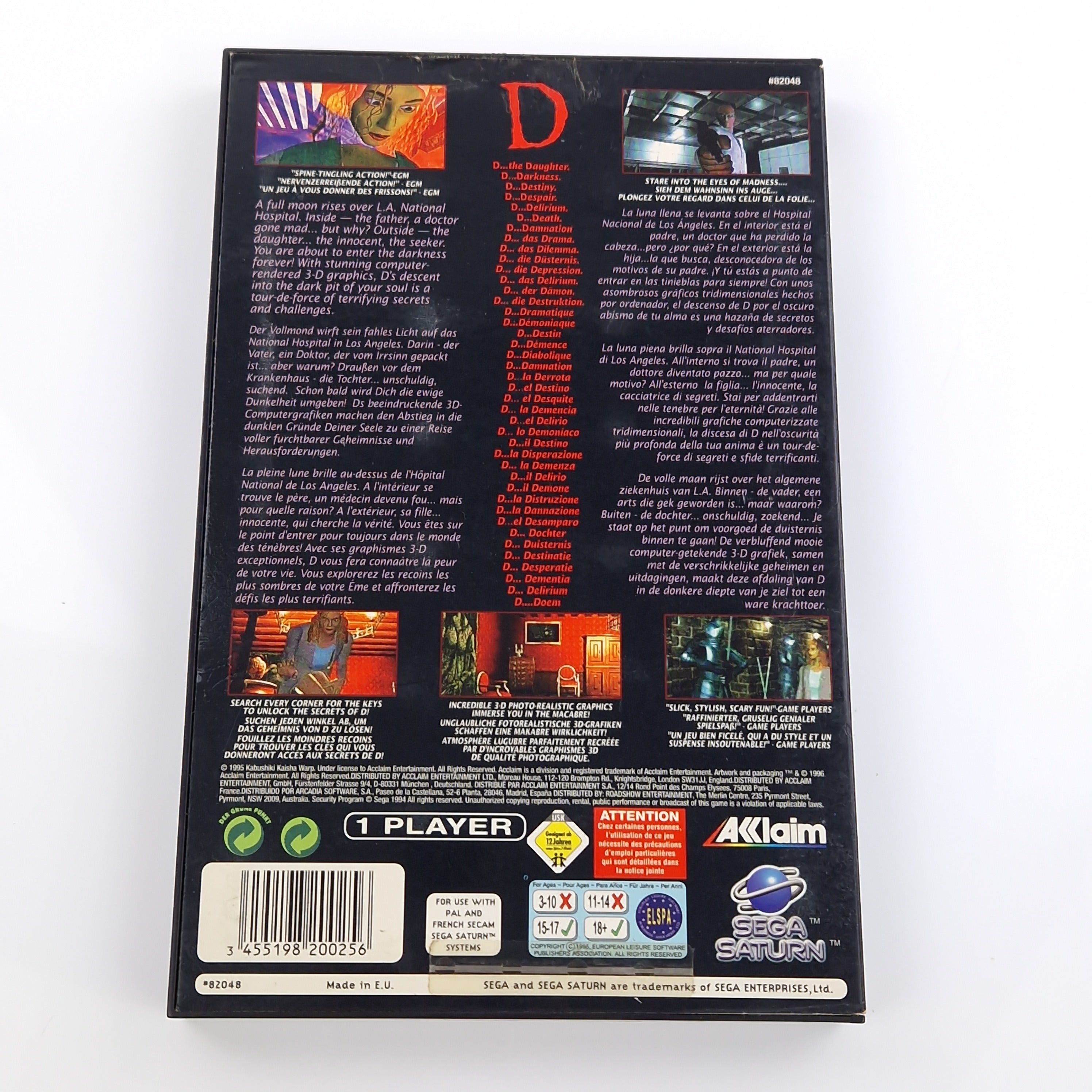 Sega Saturn Spiel – D Doppel CD Disk Anleitung OVP PAL