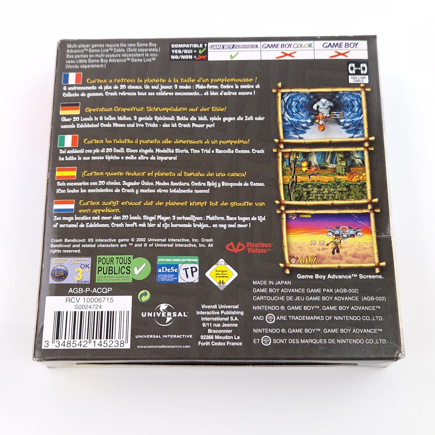 Nintendo Game Boy Advance : Crash Bandicoot XS - Modul Anleitung OVP / GBA PAL