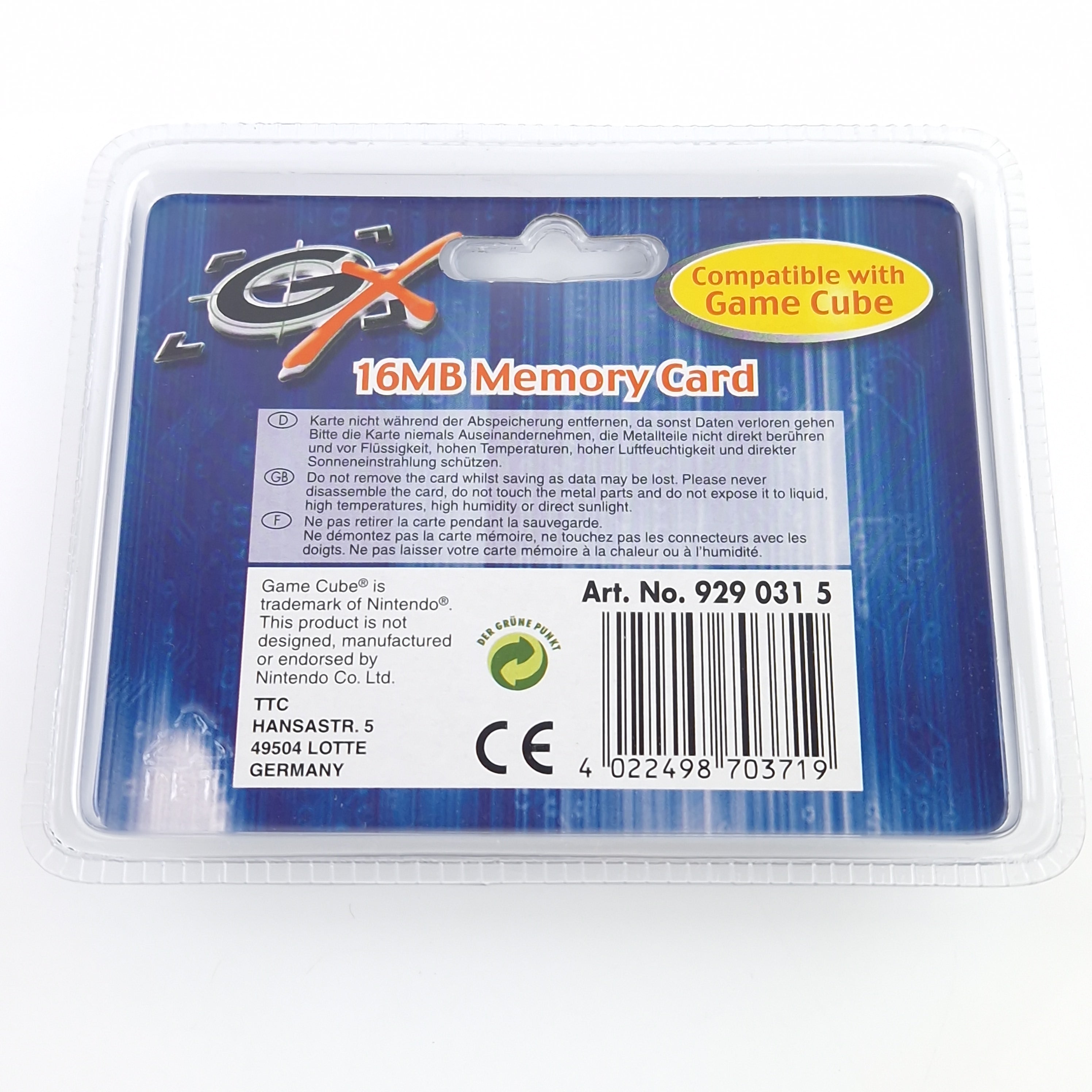 Nintendo Gamecube Zubehör : 16MB Memory Card Speicherkarte - NEU Blister OVP GC