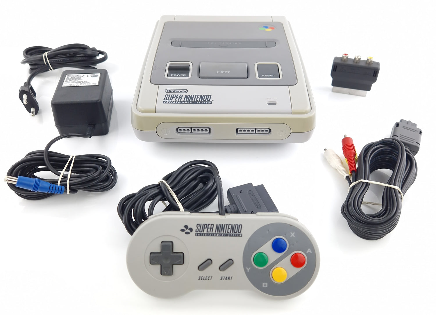 Super Nintendo Konsolen SET : Konsole, Controller, Kabel - SNES PAL Console