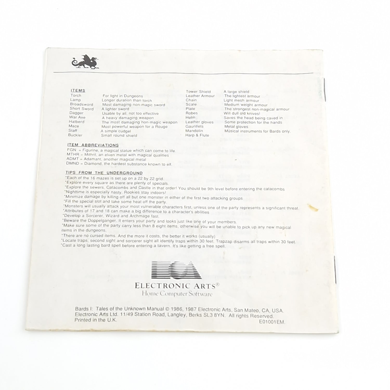 Atari ST STE Spiel : The Bards Tale - Diskette OVP ohne Anleitung - Amiga